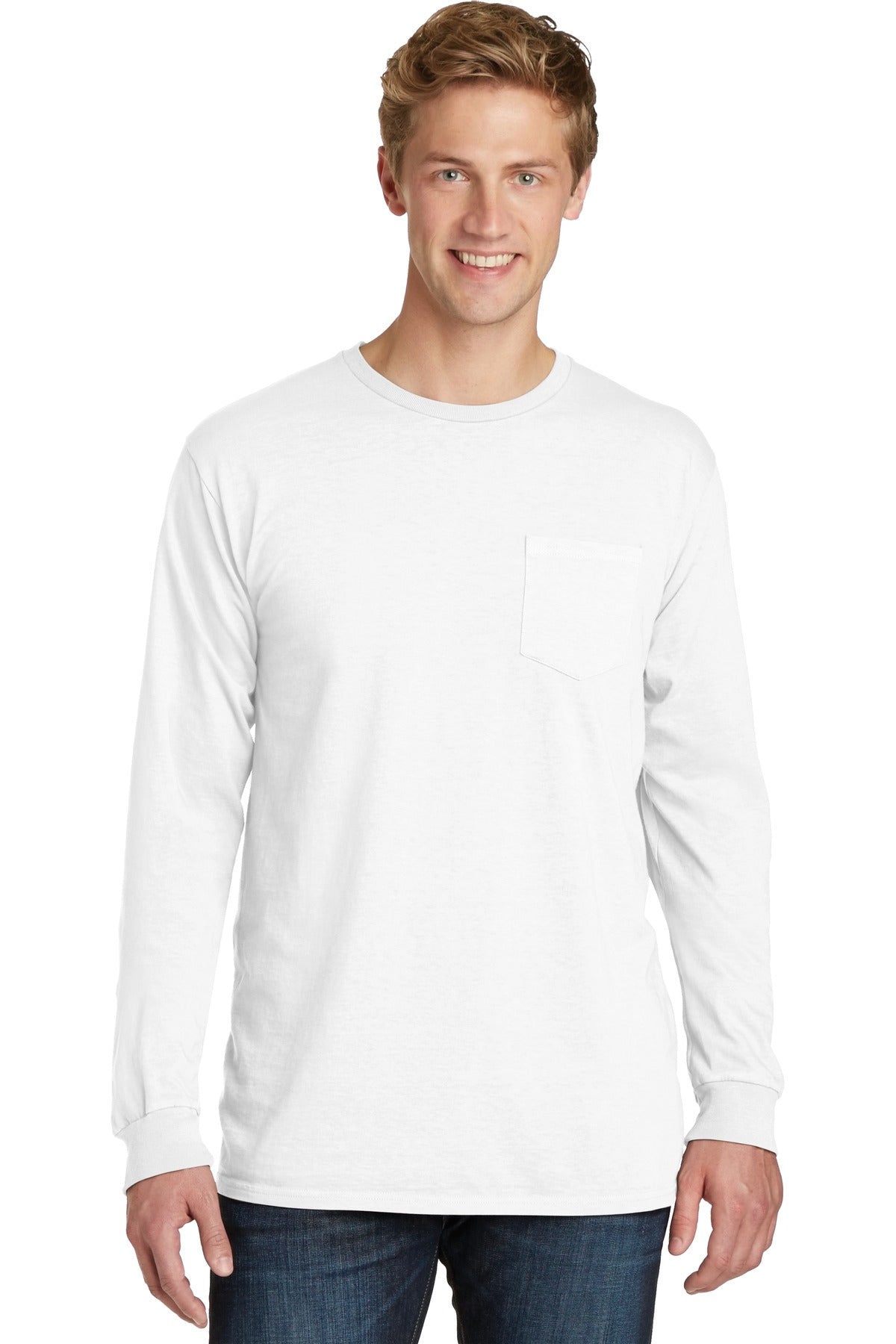 Port & Company ®  Beach Wash ™  Garment-Dyed Long Sleeve Pocket Tee  PC099LSP, Basic Colors