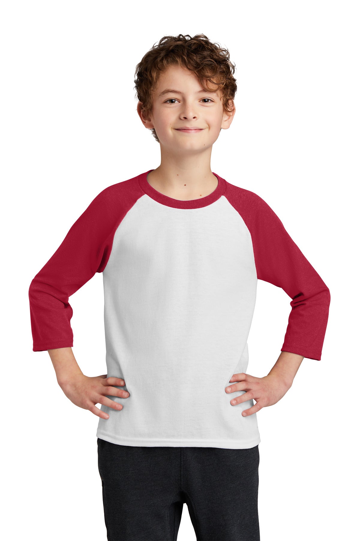 Port & Company PC55YRS Youth Core Blend 3/4-Sleeve Raglan Tee.
