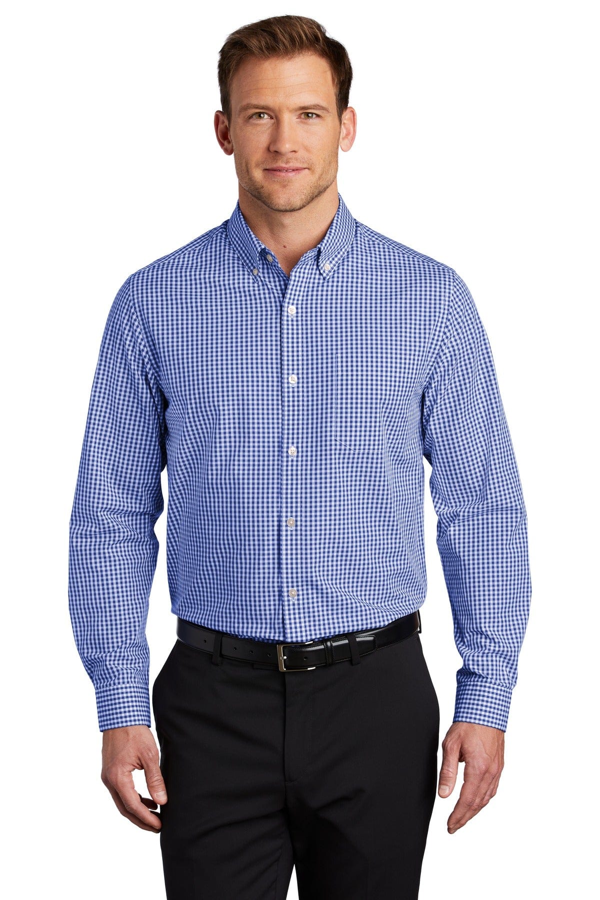 Port Authority Broadcloth Gingham Easy Care Shirt W644 in True Royal/ White