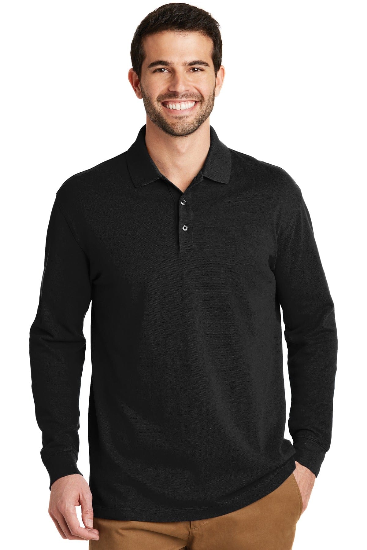 Port Authority Polos/Knits XS / Black Port Authority EZCotton Long Sleeve Polo. K8000LS