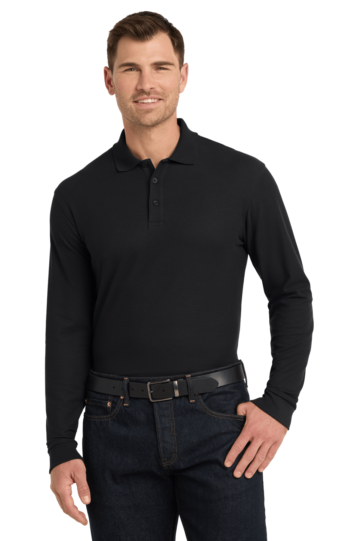 Port Authority K100LS Long Sleeve Core Classic Pique Polo in Deep Black