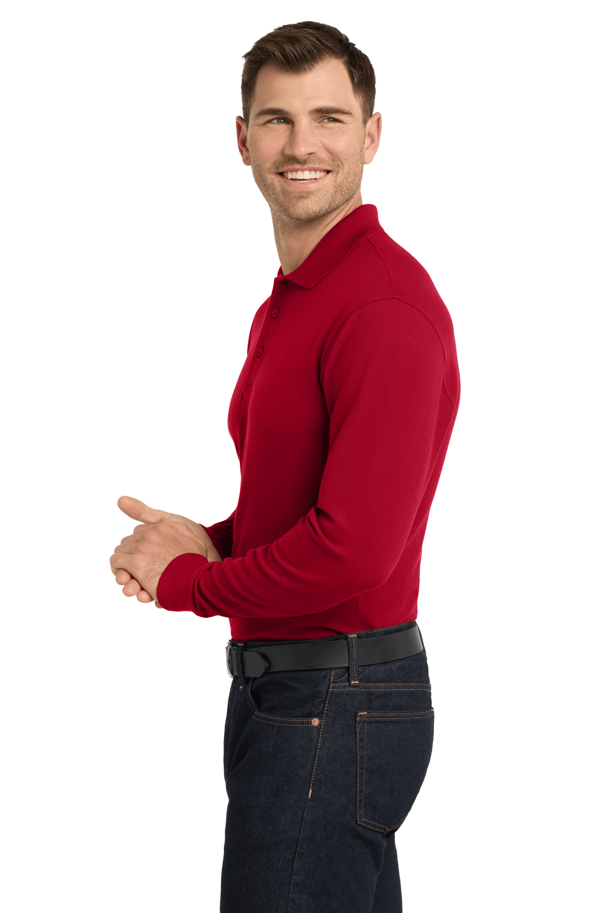 Port Authority K100LS Long Sleeve Core Classic Pique Polo in Rich Red