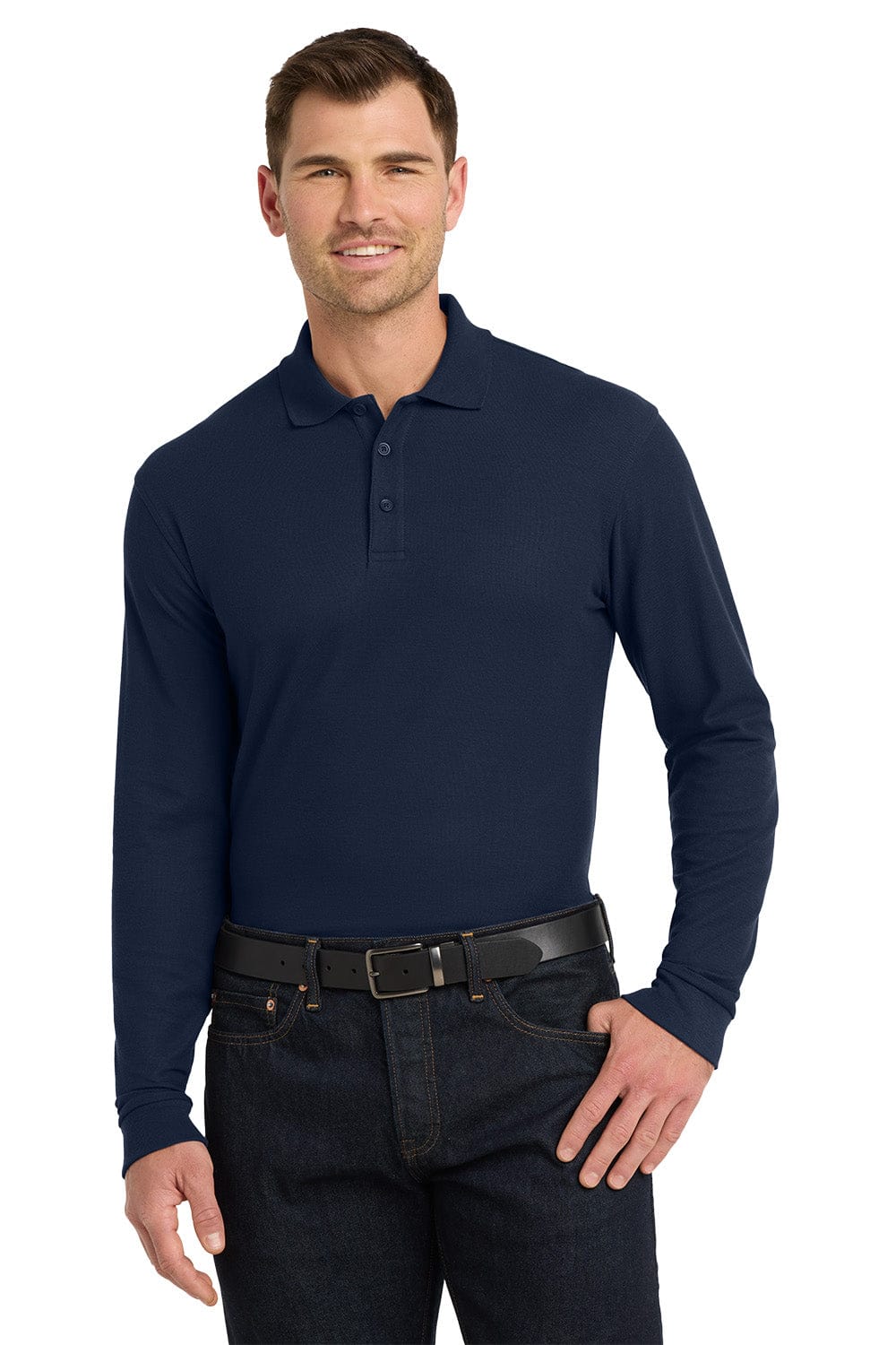 Port Authority K100LS Long Sleeve Core Classic Pique Polo in River Blue Navy