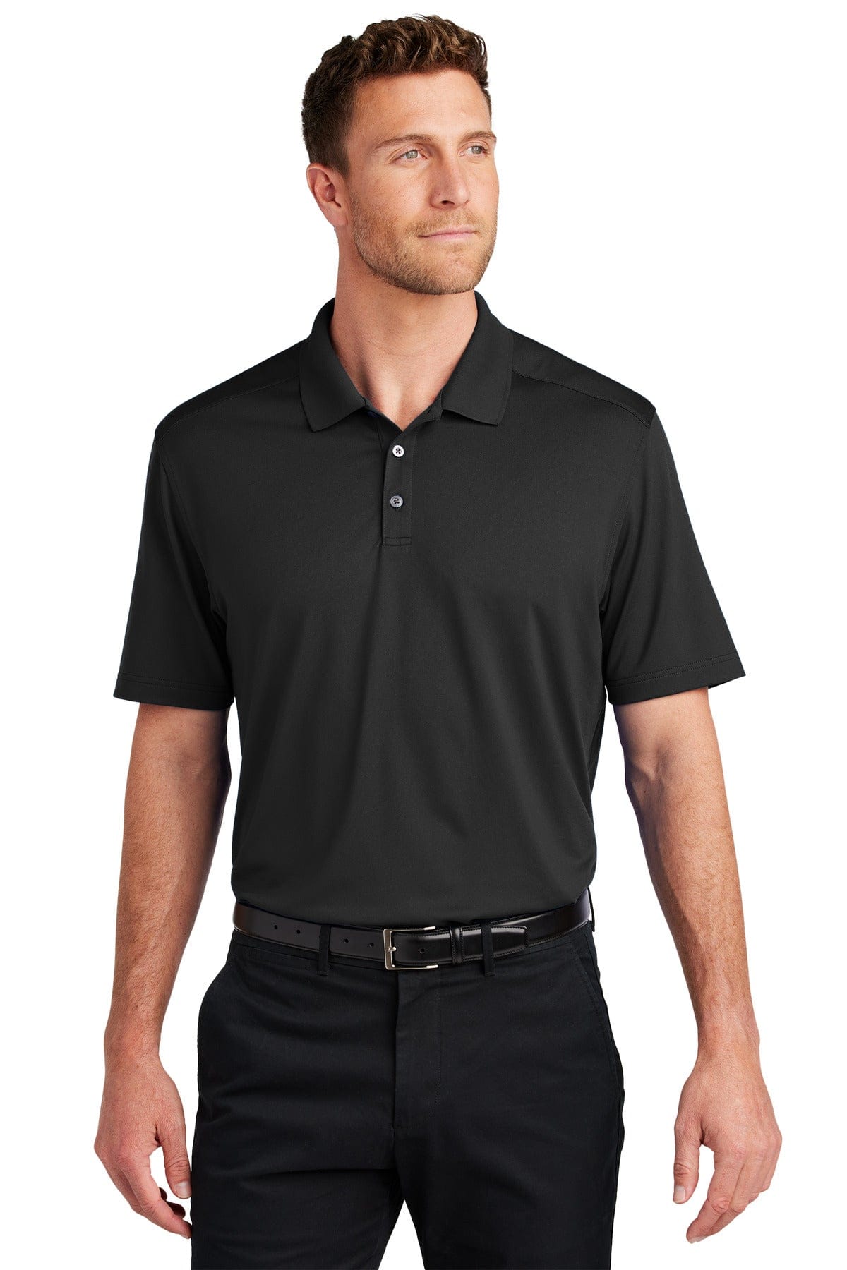 Port Authority K683 City Stretch Flat Knit Polo in Black