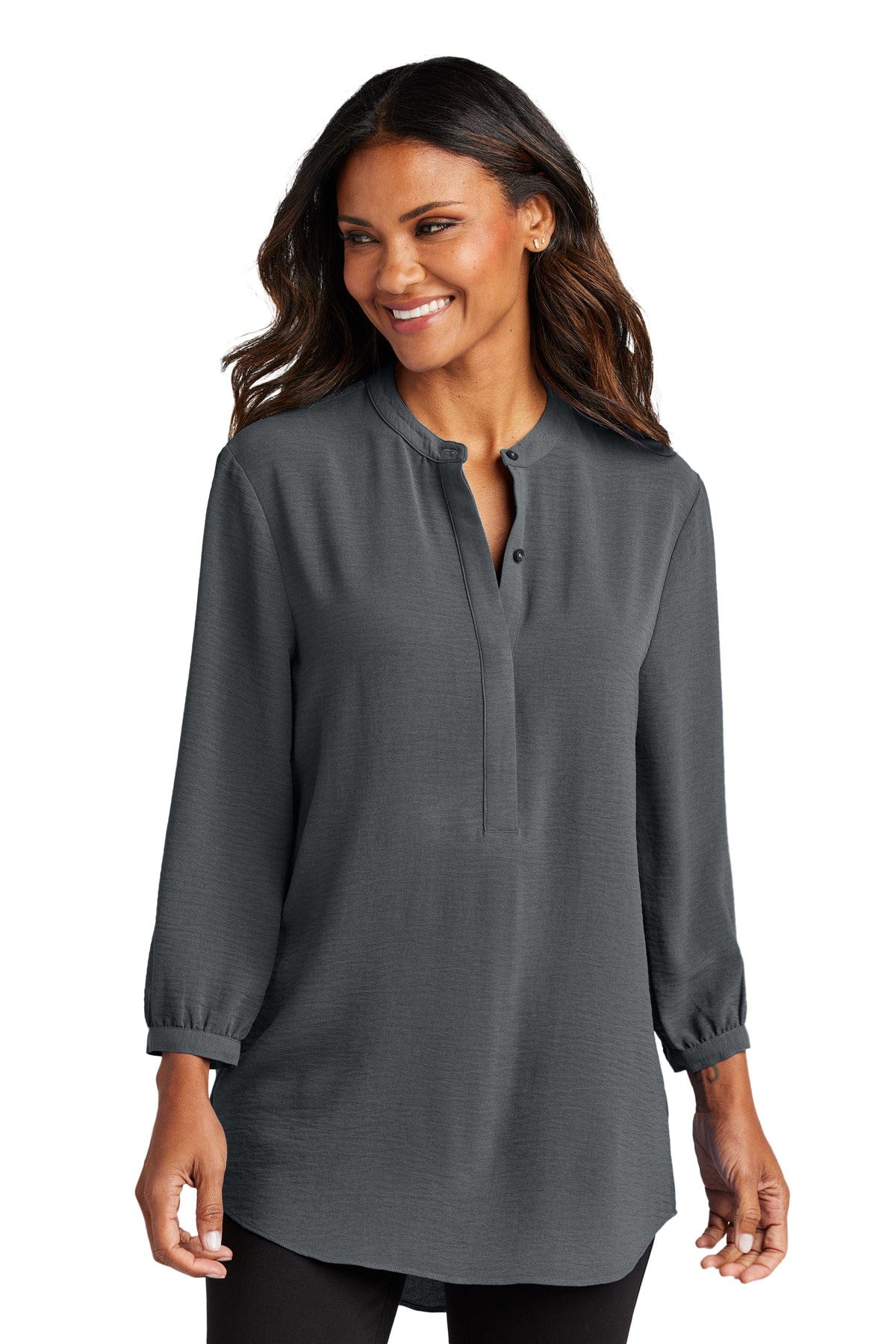 Port Authority LW713 Ladies 3/4-Sleeve Textured Crepe Tunic in Graphite