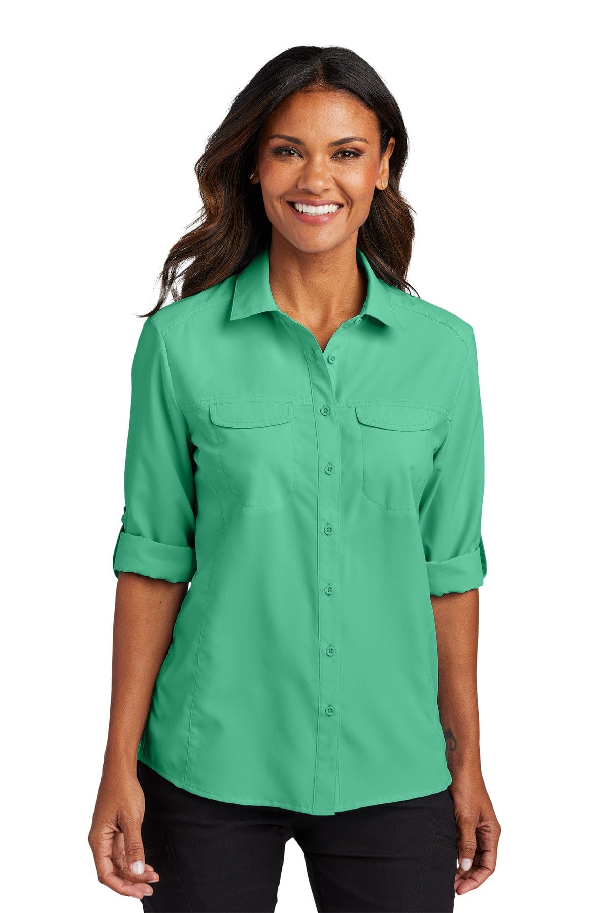 Port Authority LW960 Ladies Long Sleeve UV Daybreak Shirt in Bright Seafoam