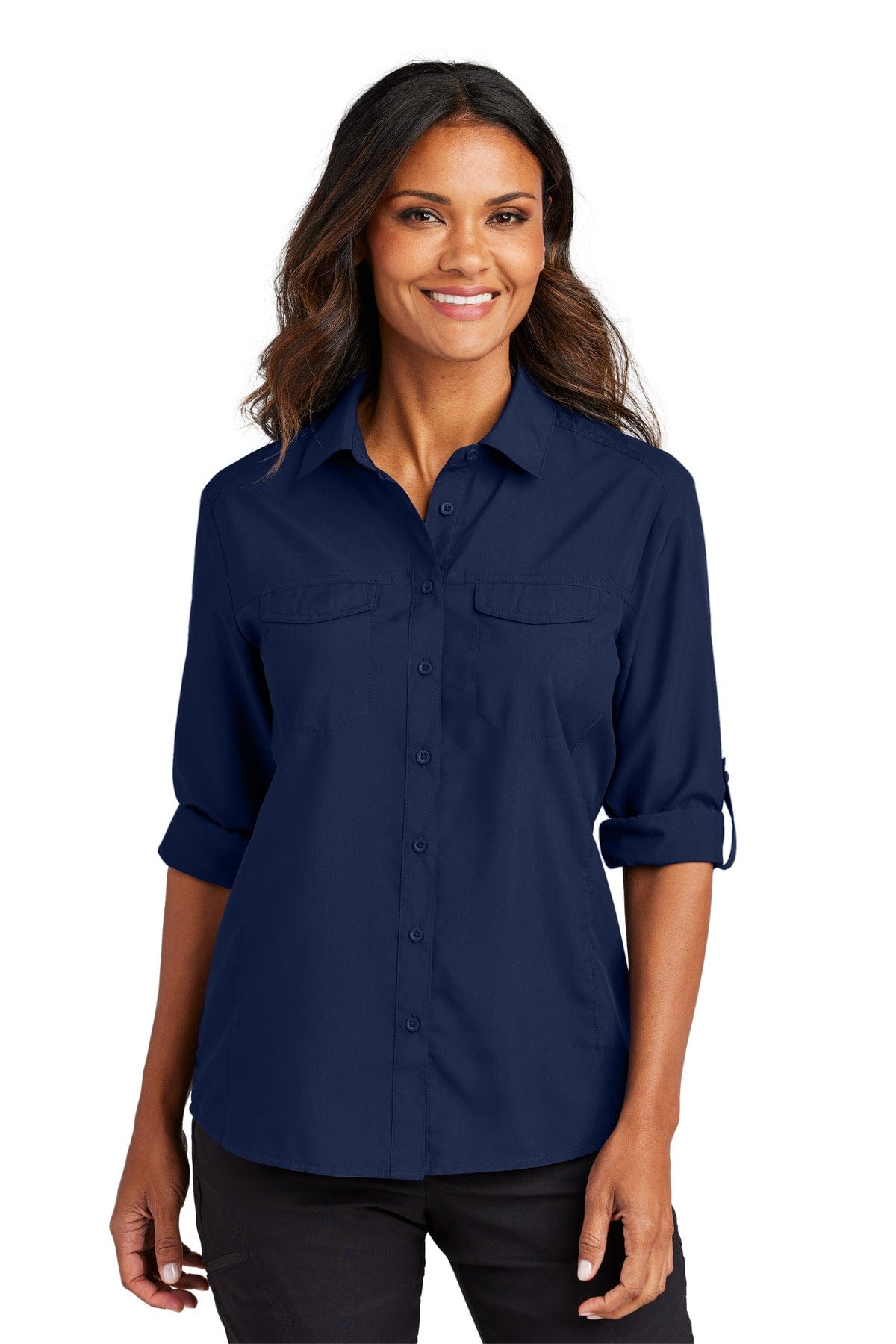 Port Authority LW960 Ladies Long Sleeve UV Daybreak Shirt in True Navy
