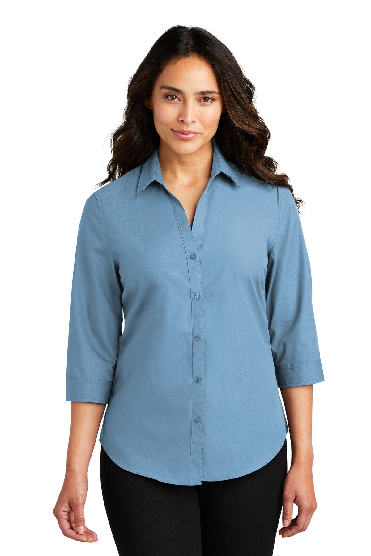 Port Authority Woven Shirts XS / Carolina Blue Port Authority Ladies 3/4-Sleeve Carefree Poplin Shirt. LW102