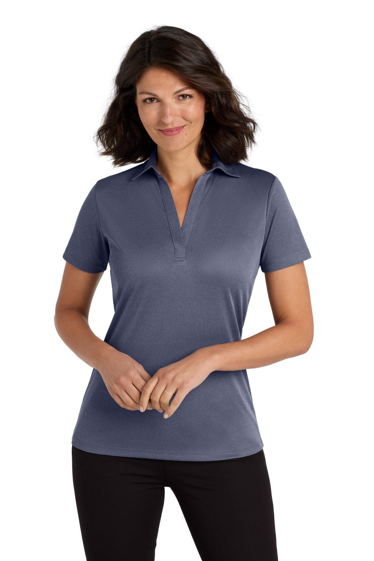 Port Authority Polos/Knits XS / Navy Heather Port Authority Ladies Heathered Silk Touch Performance Polo. LK542