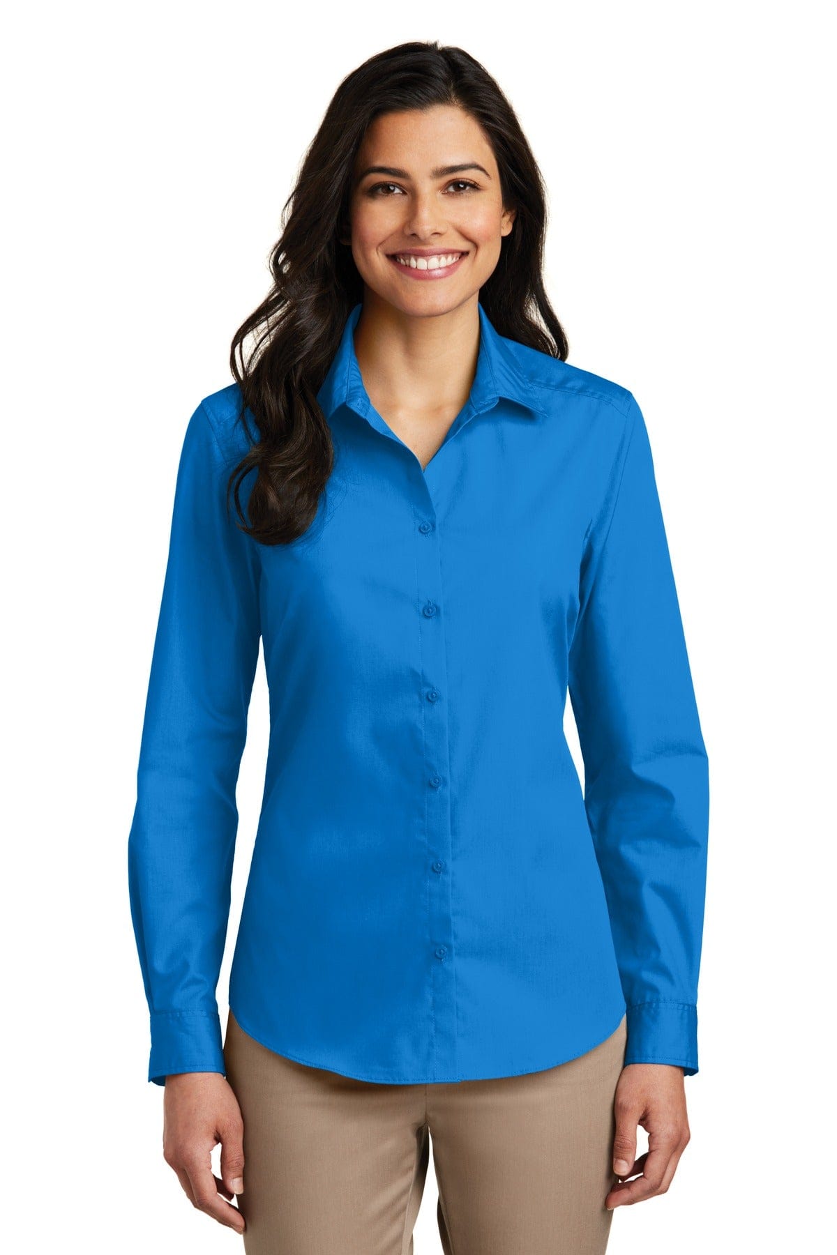 Port Authority Woven Shirts XS / Coastal Blue Port Authority Ladies Long Sleeve Carefree Poplin Shirt. LW100