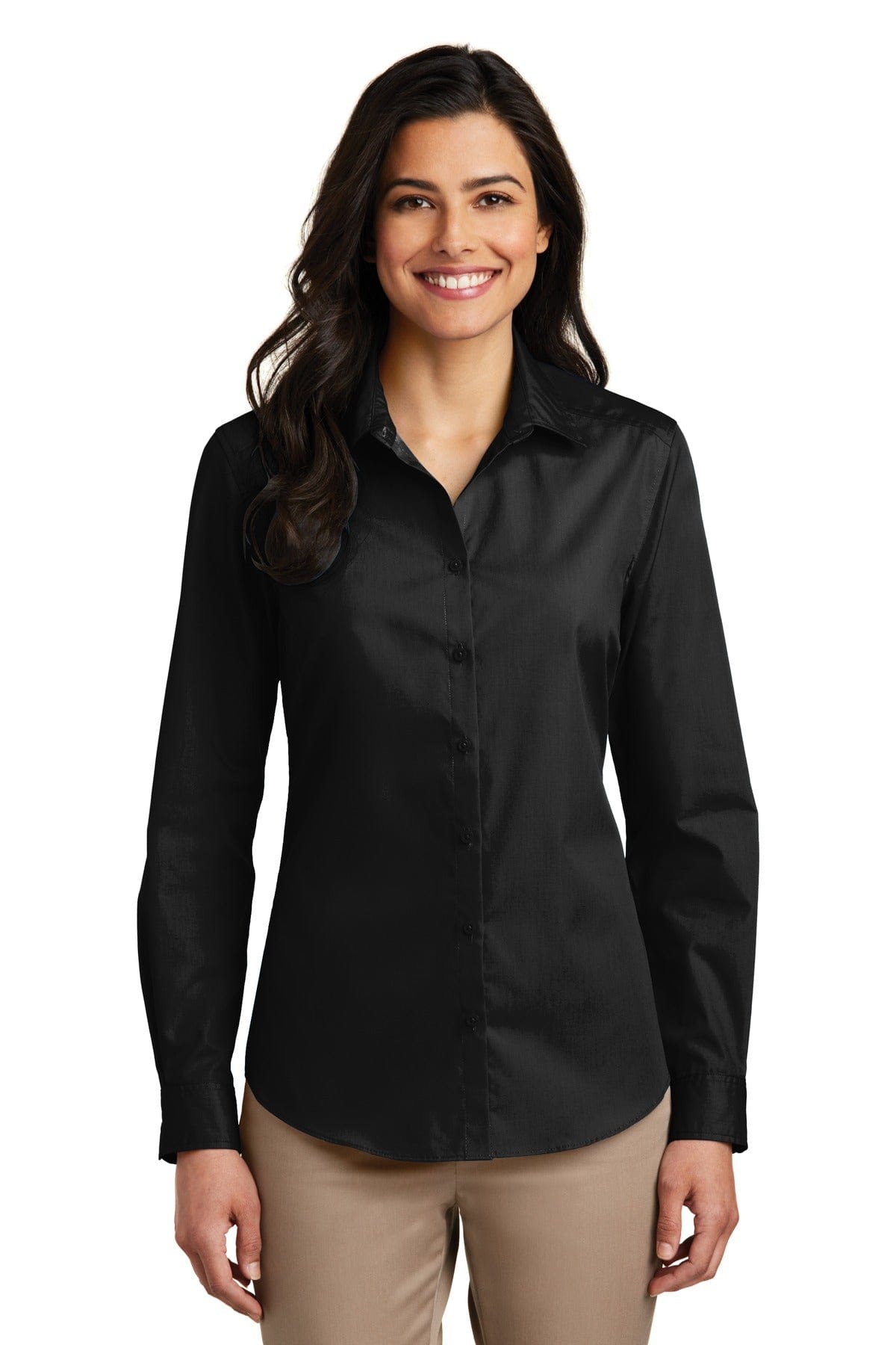 Port Authority Woven Shirts XS / Deep Black Port Authority Ladies Long Sleeve Carefree Poplin Shirt. LW100