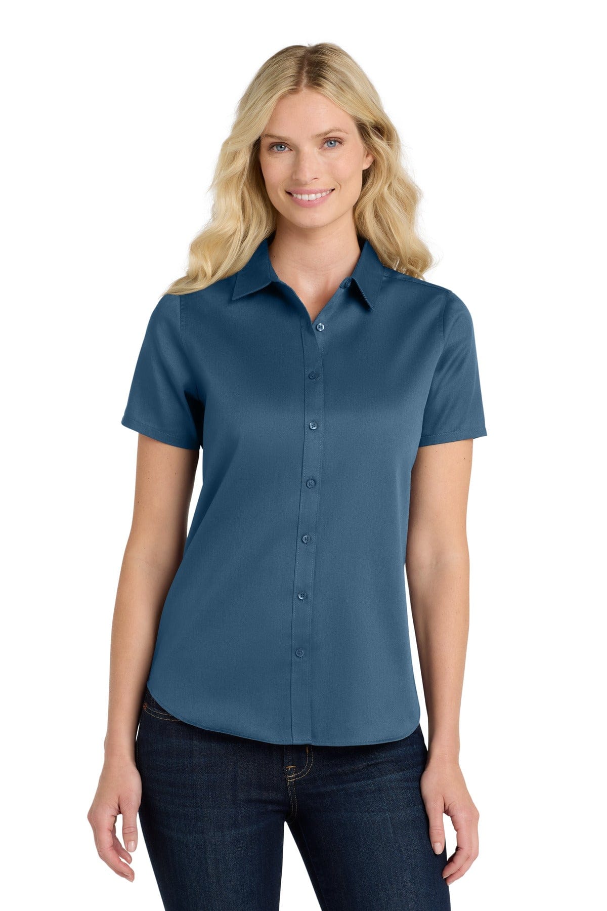Port Authority Woven Shirts 4XL / Regatta Blue Port Authority Ladies Short Sleeve SuperPro React Twill Shirt. LW809