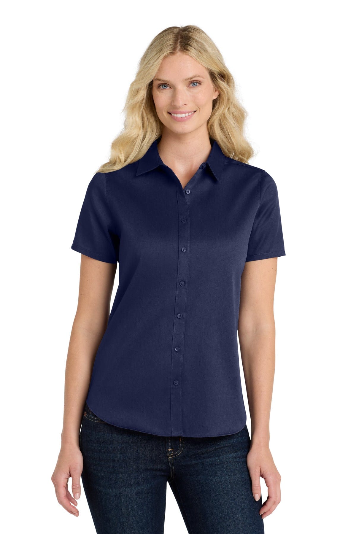 Port Authority Woven Shirts L / True Navy Port Authority Ladies Short Sleeve SuperPro React Twill Shirt. LW809