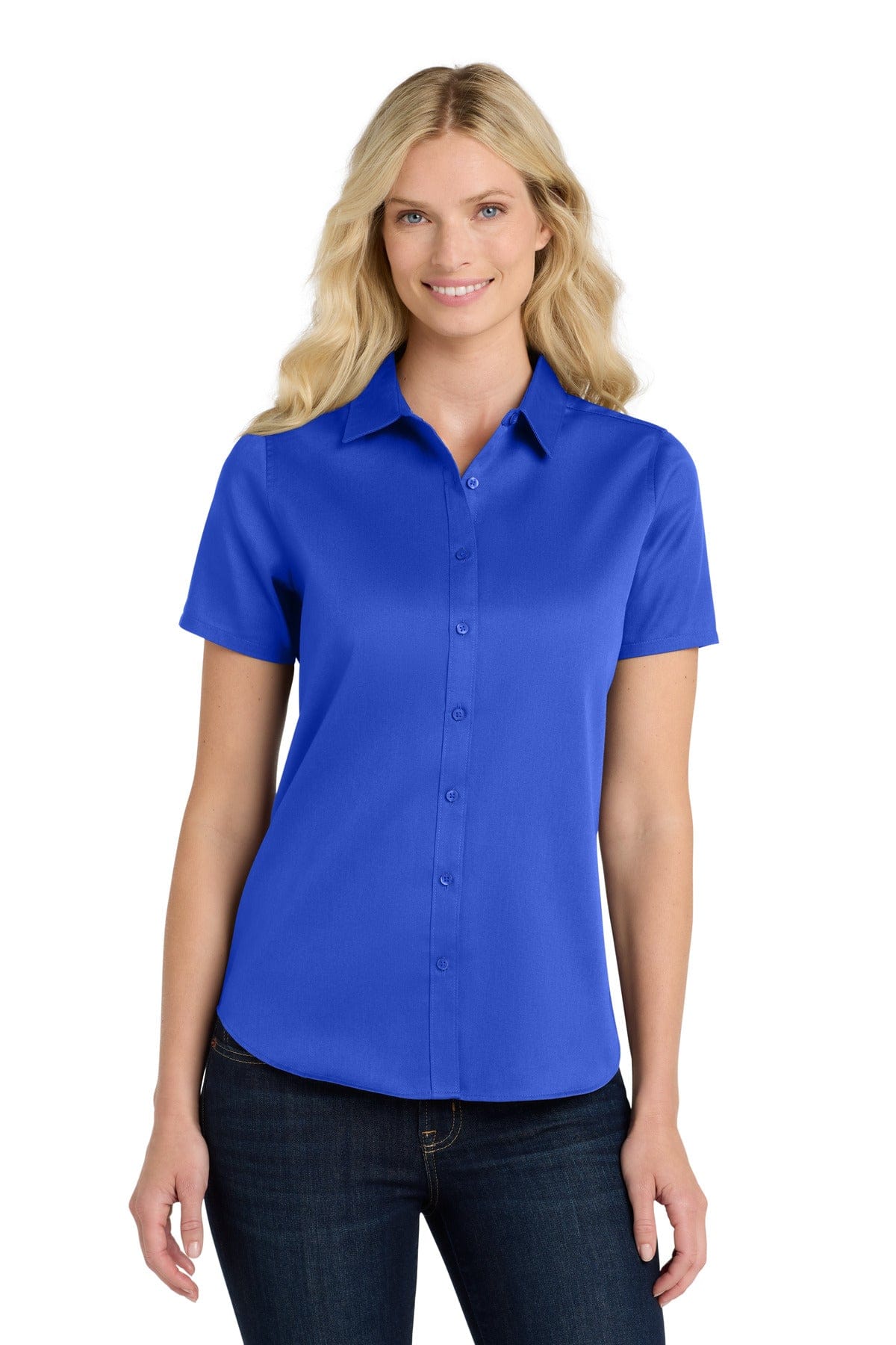 Port Authority Woven Shirts L / True Royal Port Authority Ladies Short Sleeve SuperPro React Twill Shirt. LW809
