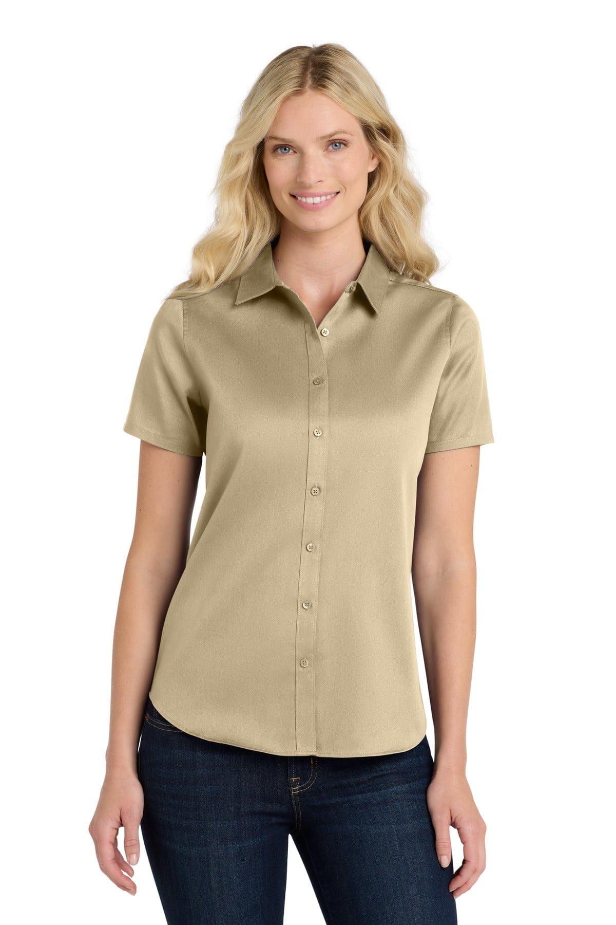 Port Authority Woven Shirts 4XL / Wheat Port Authority Ladies Short Sleeve SuperPro React Twill Shirt. LW809