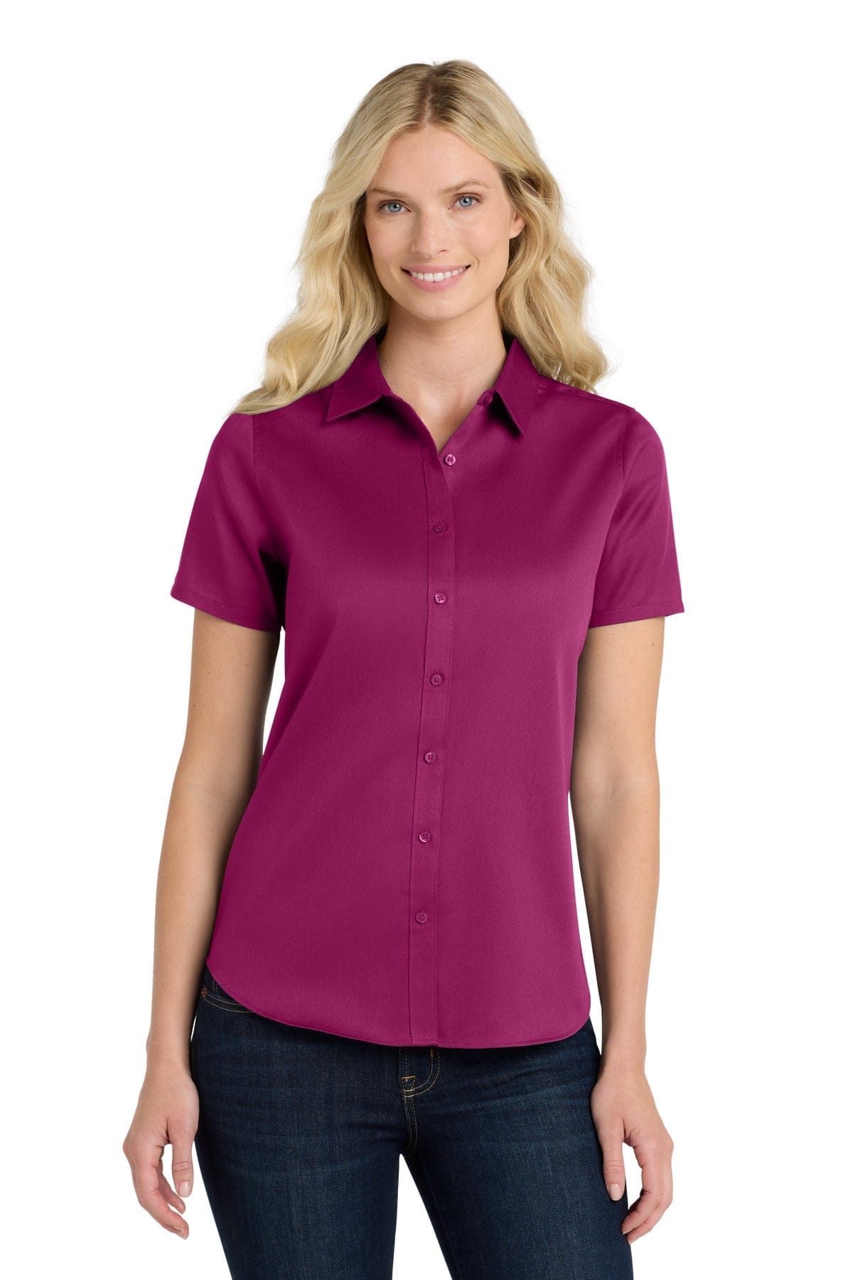Port Authority Woven Shirts XL / Wild Berry Port Authority Ladies Short Sleeve SuperPro React Twill Shirt. LW809