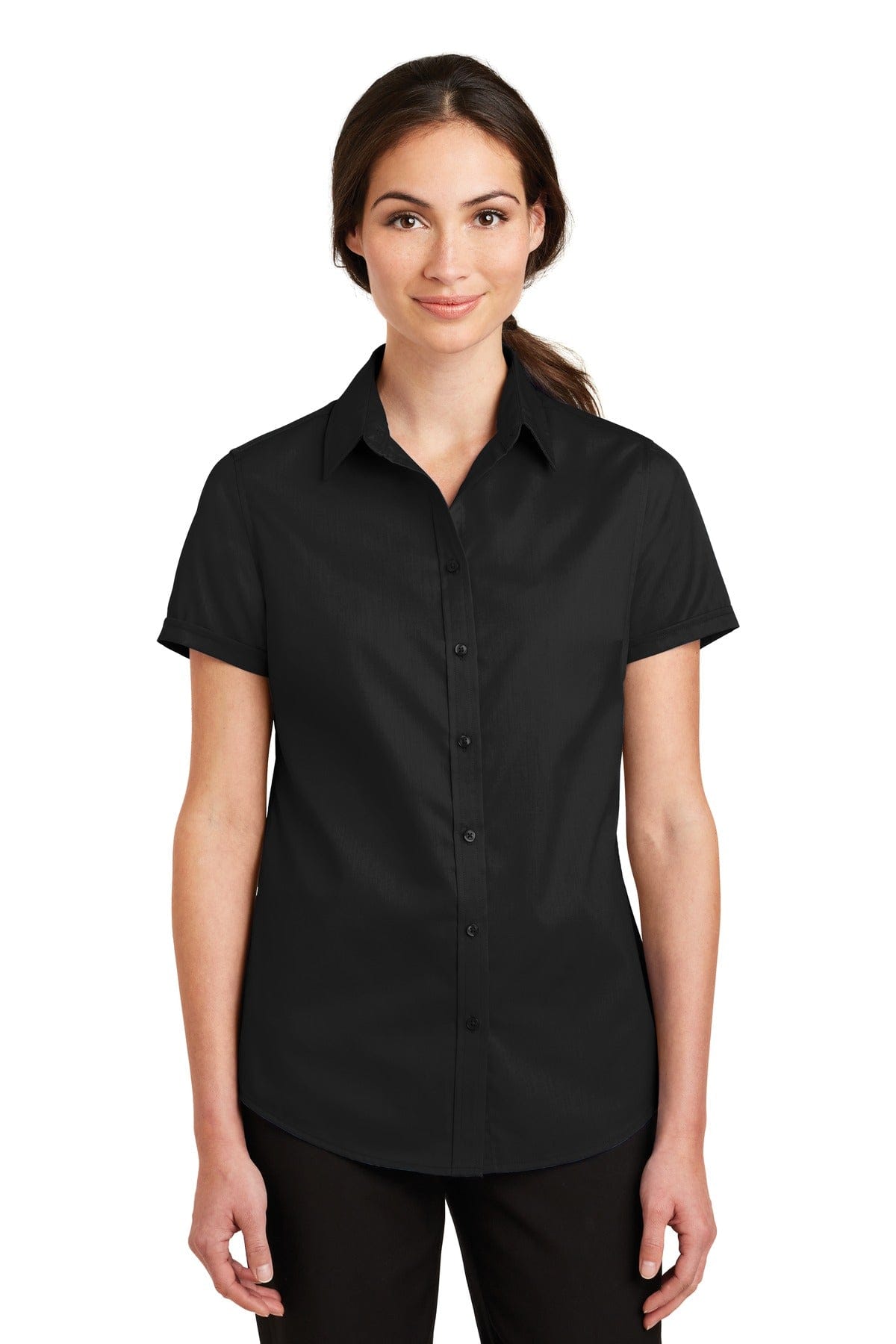 Port Authority Woven Shirts XS / Black Port Authority Ladies Short Sleeve SuperPro Twill Shirt. L664