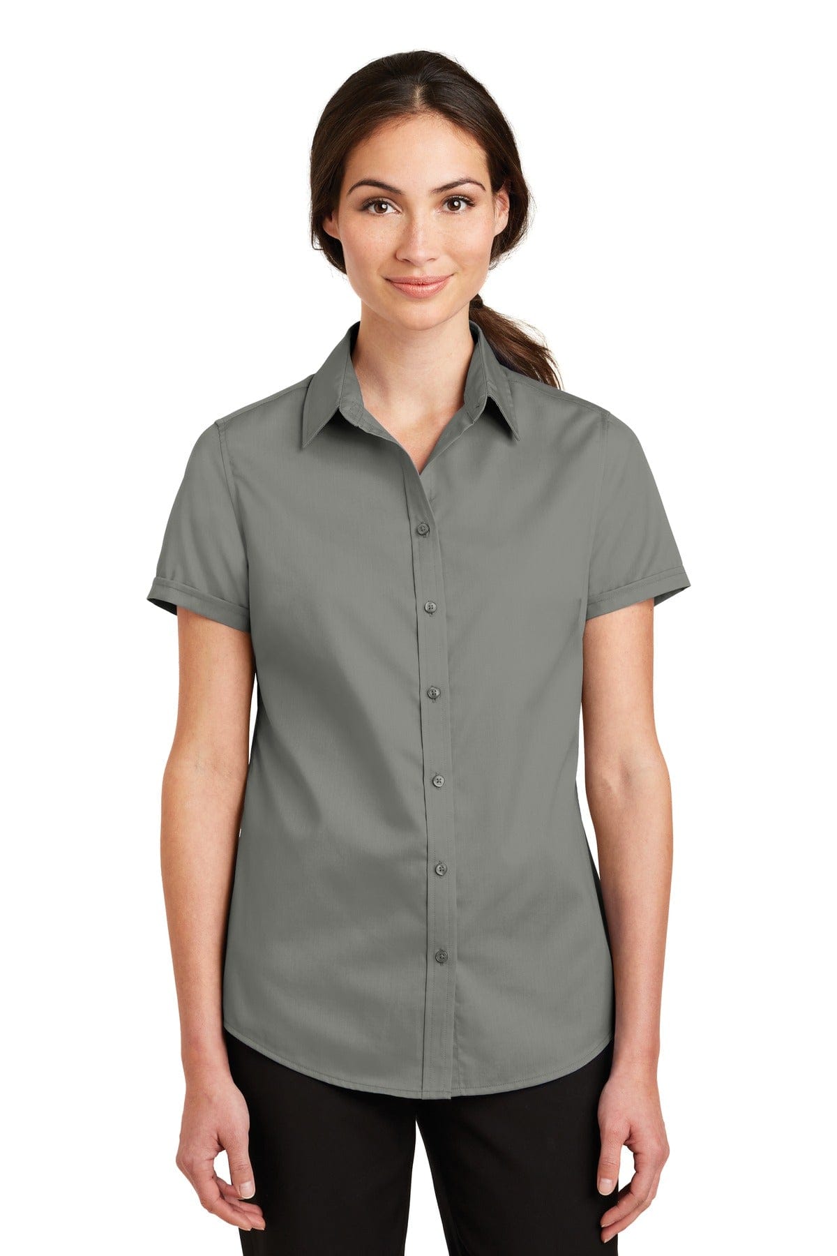 Port Authority Woven Shirts XS / Monument Grey Port Authority Ladies Short Sleeve SuperPro Twill Shirt. L664