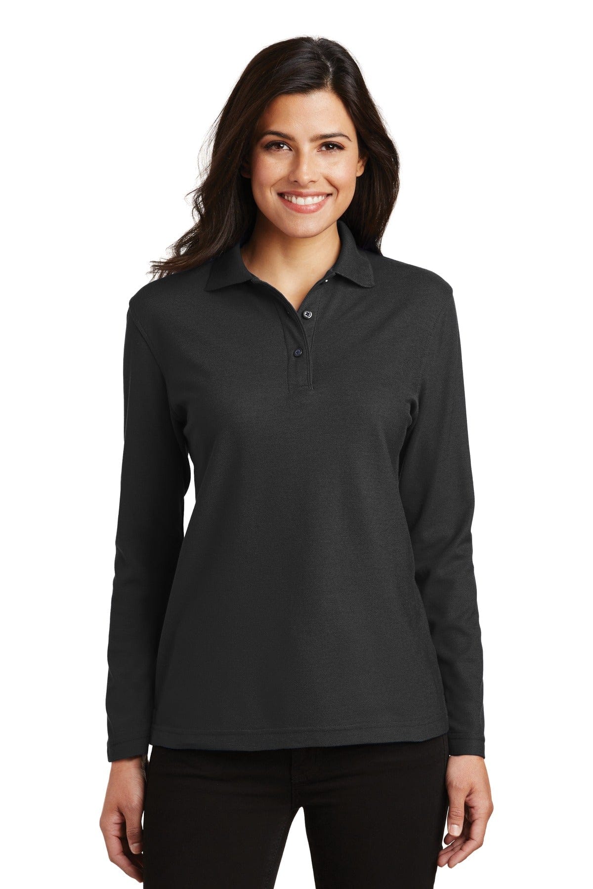 Port Authority Polos/Knits XS / Black Port Authority Ladies Silk Touch Long Sleeve Polo. L500LS