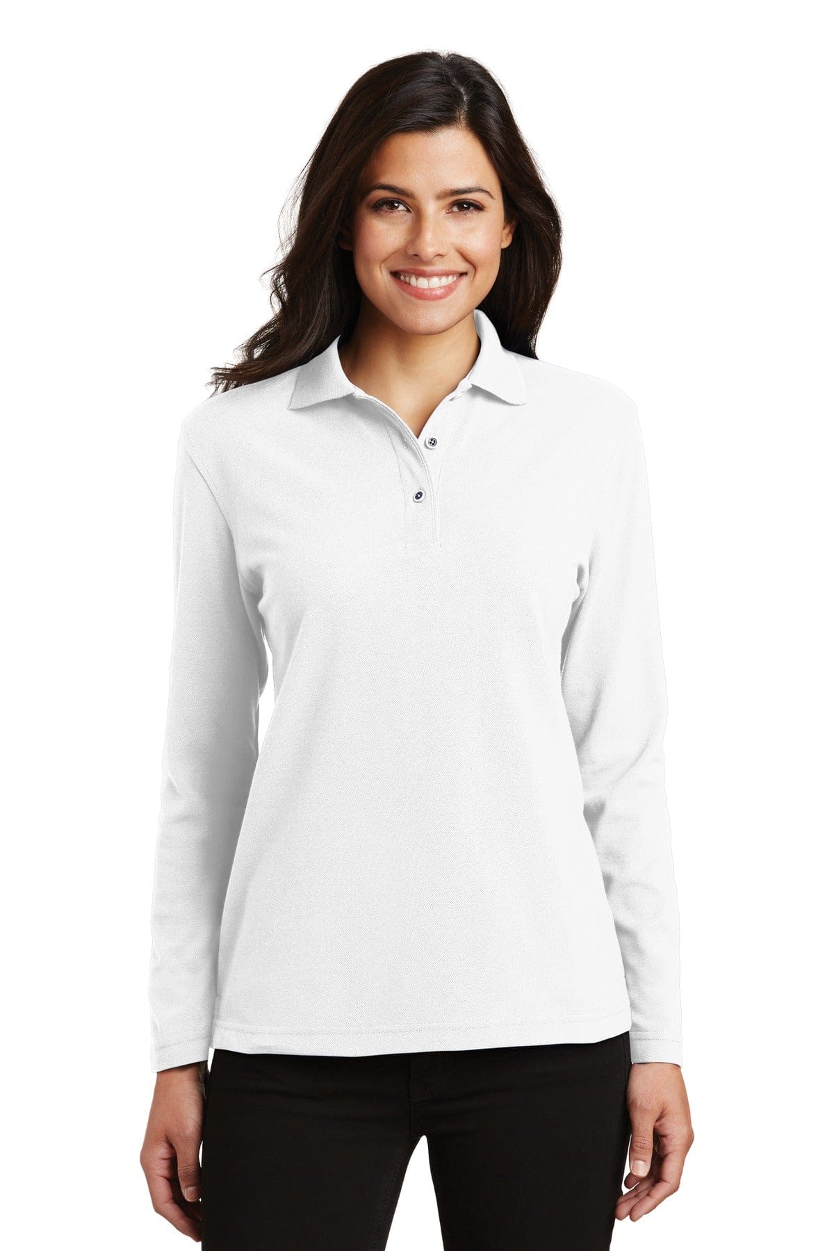Port Authority Polos/Knits XS / White Port Authority Ladies Silk Touch Long Sleeve Polo. L500LS