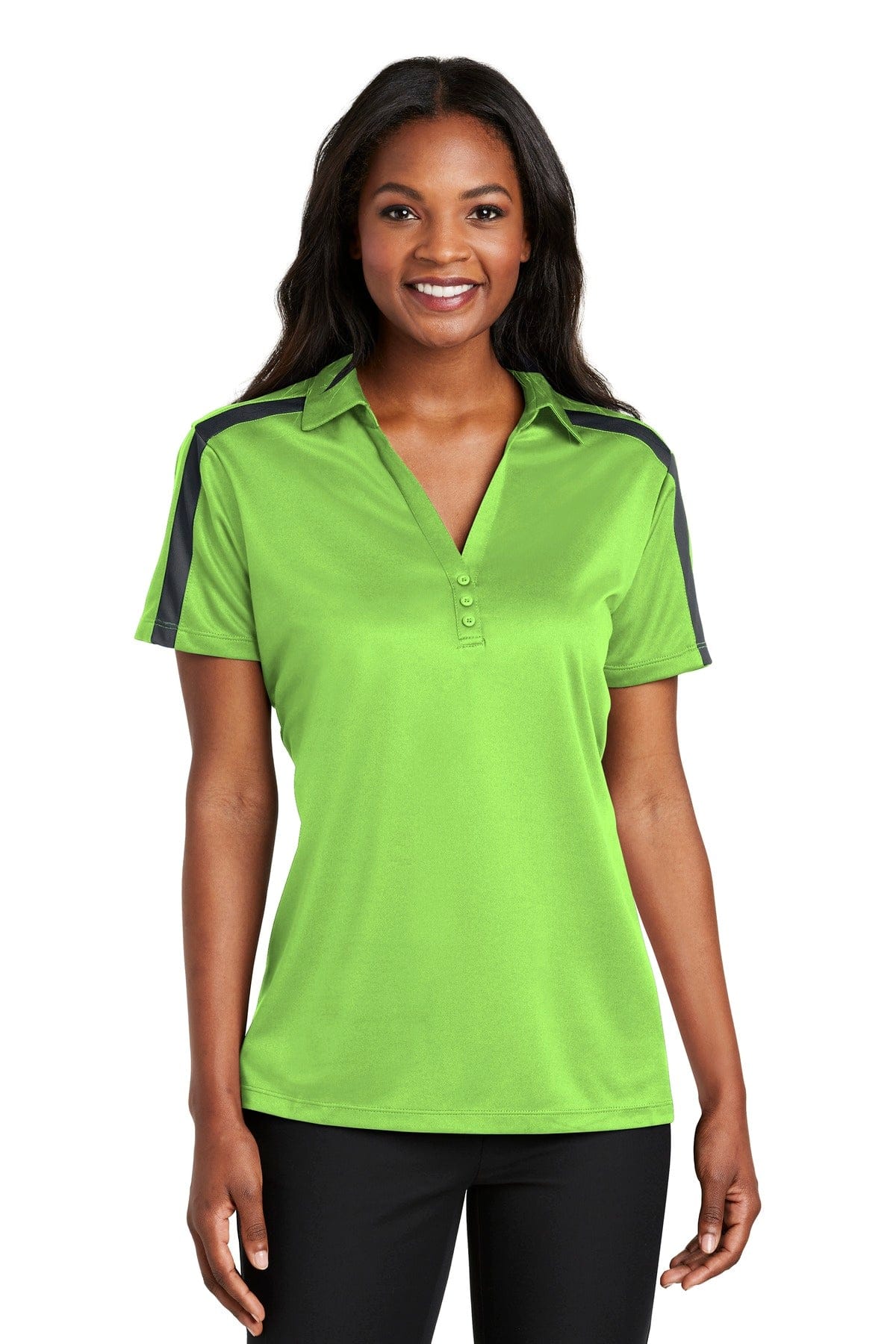 Port Authority Polos/Knits Port Authority Ladies Silk Touch Performance Colorblock Stripe Polo. L547