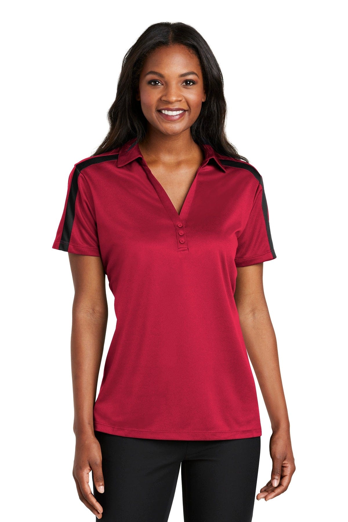 Port Authority Polos/Knits Port Authority Ladies Silk Touch Performance Colorblock Stripe Polo. L547