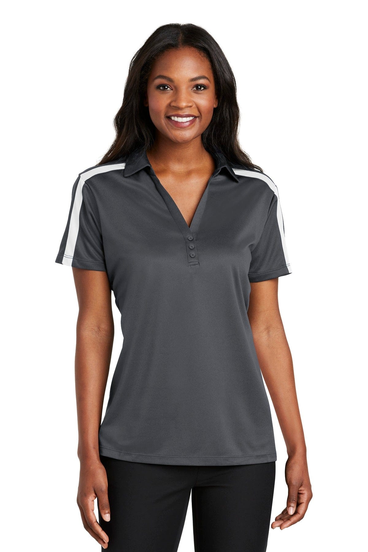 Port Authority Polos/Knits Port Authority Ladies Silk Touch Performance Colorblock Stripe Polo. L547