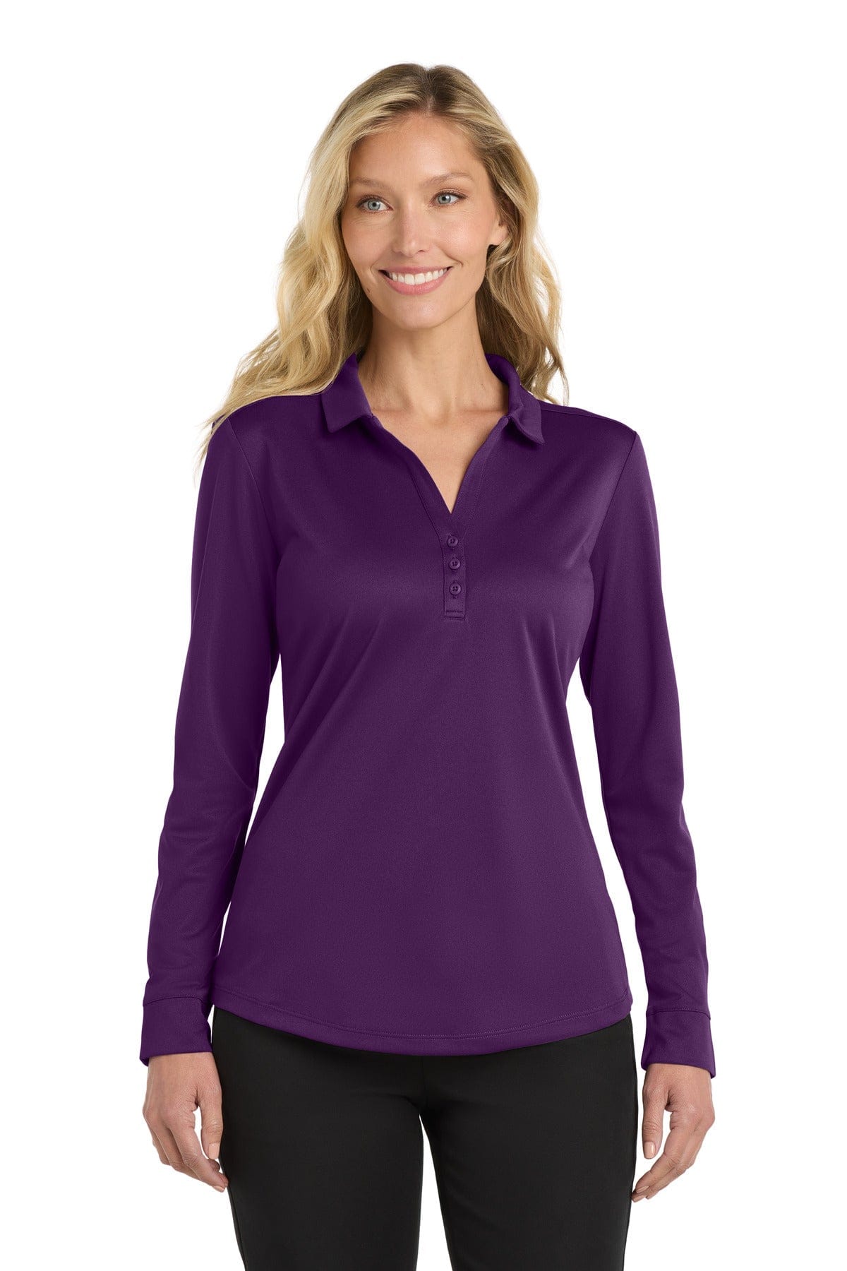 Port Authority Polos/Knits XS / Bright Purple Port Authority Ladies Silk Touch Performance Long Sleeve Polo. L540LS