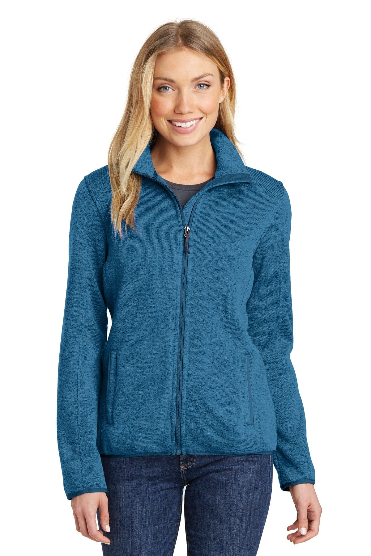 Port Authority Ladies Sweater Fleece Jacket. L232 in Medium Blue Heather