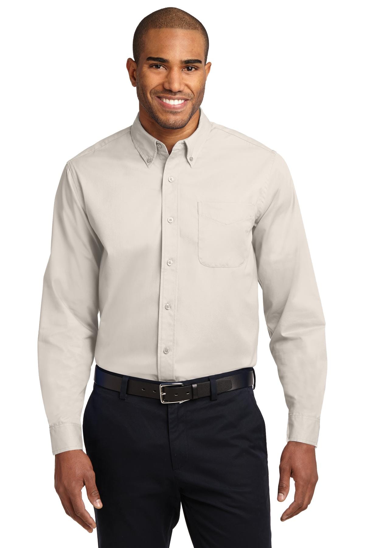 Port Authority Woven Shirts XS / Light Stone/ Classic Navy Port Authority Long Sleeve Easy Care Shirt. S608