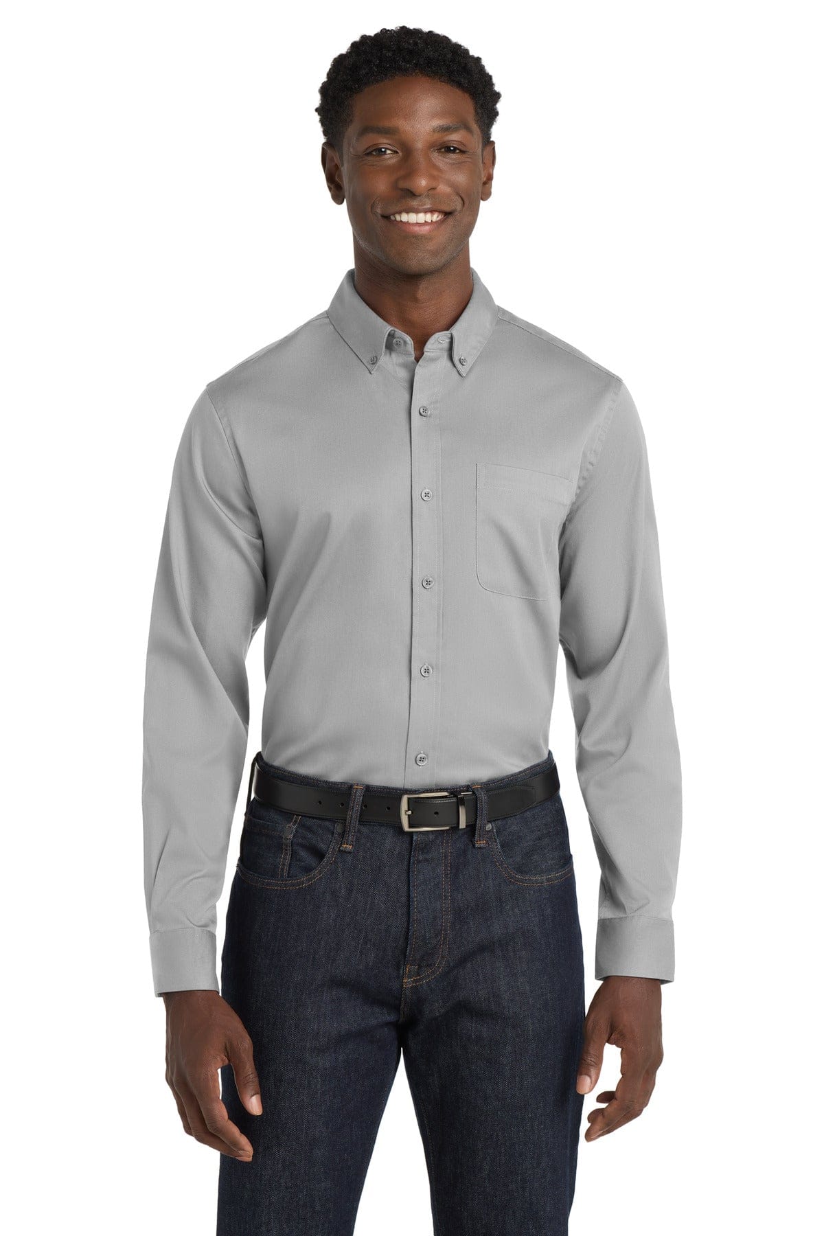 Port Authority Woven Shirts 2XL / Gusty Grey Port Authority Long Sleeve SuperPro React Twill Shirt. W808