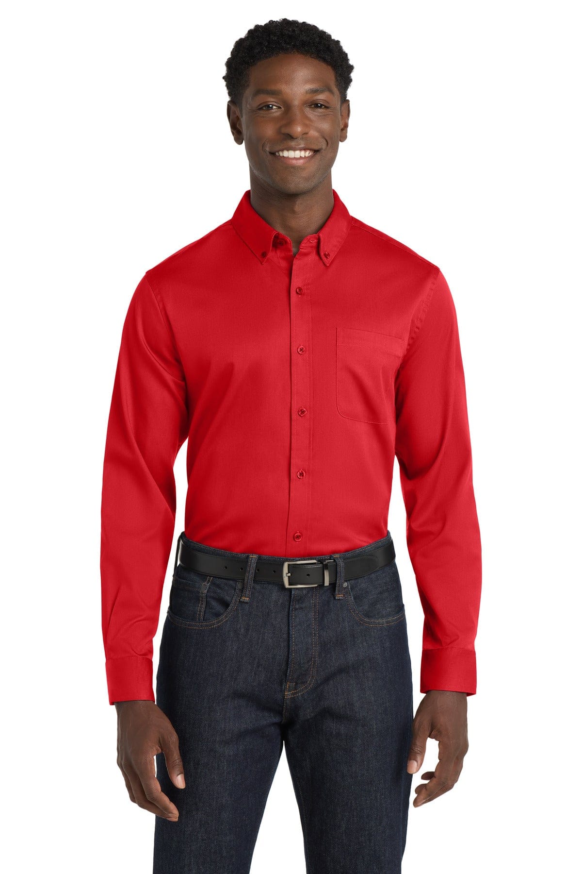 Port Authority Woven Shirts 2XL / Rich Red Port Authority Long Sleeve SuperPro React Twill Shirt. W808