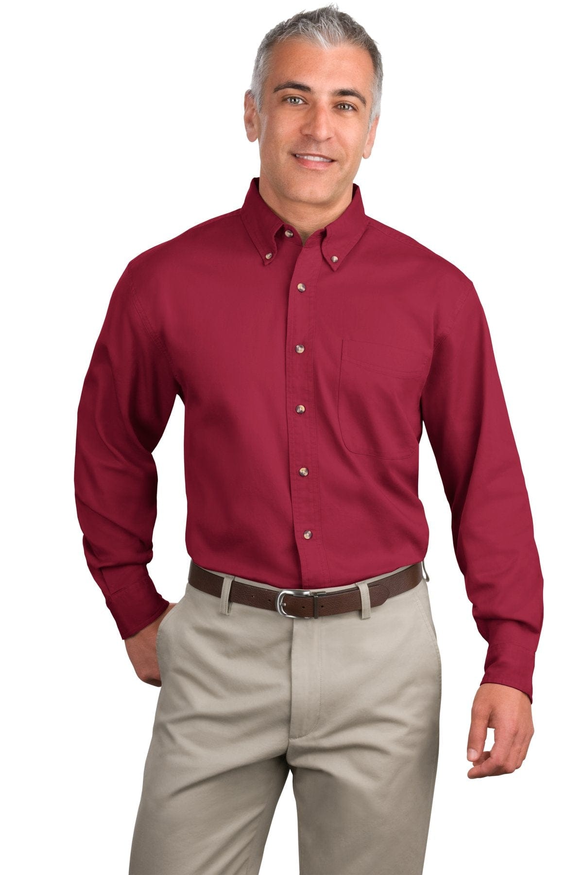 Port Authority Woven Shirts XS / Bright Burgundy Port Authority Long Sleeve Twill Shirt. S600T