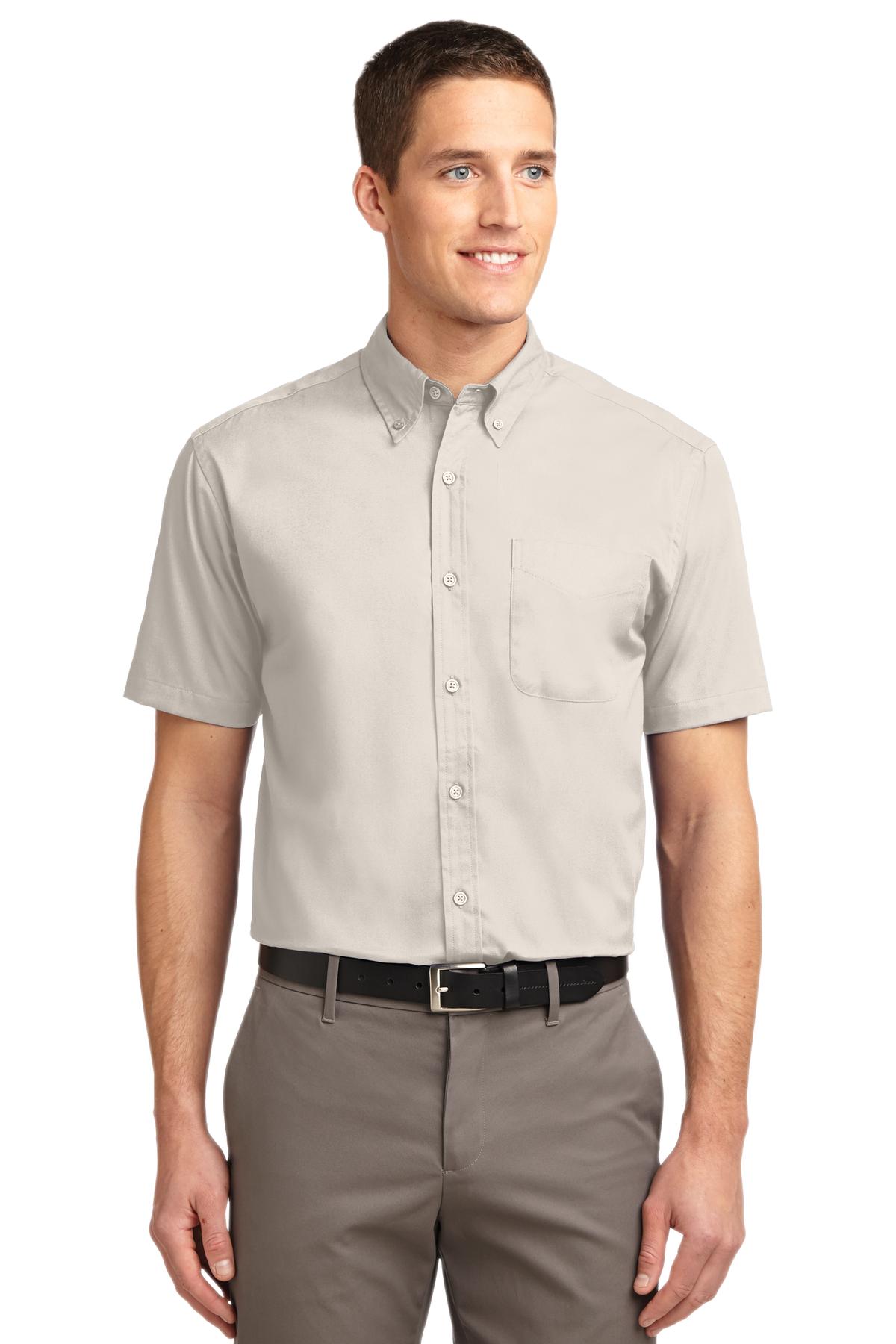 Port Authority Woven Shirts XS / Light Stone/ Classic Navy Port Authority Short Sleeve Easy Care Shirt. S508