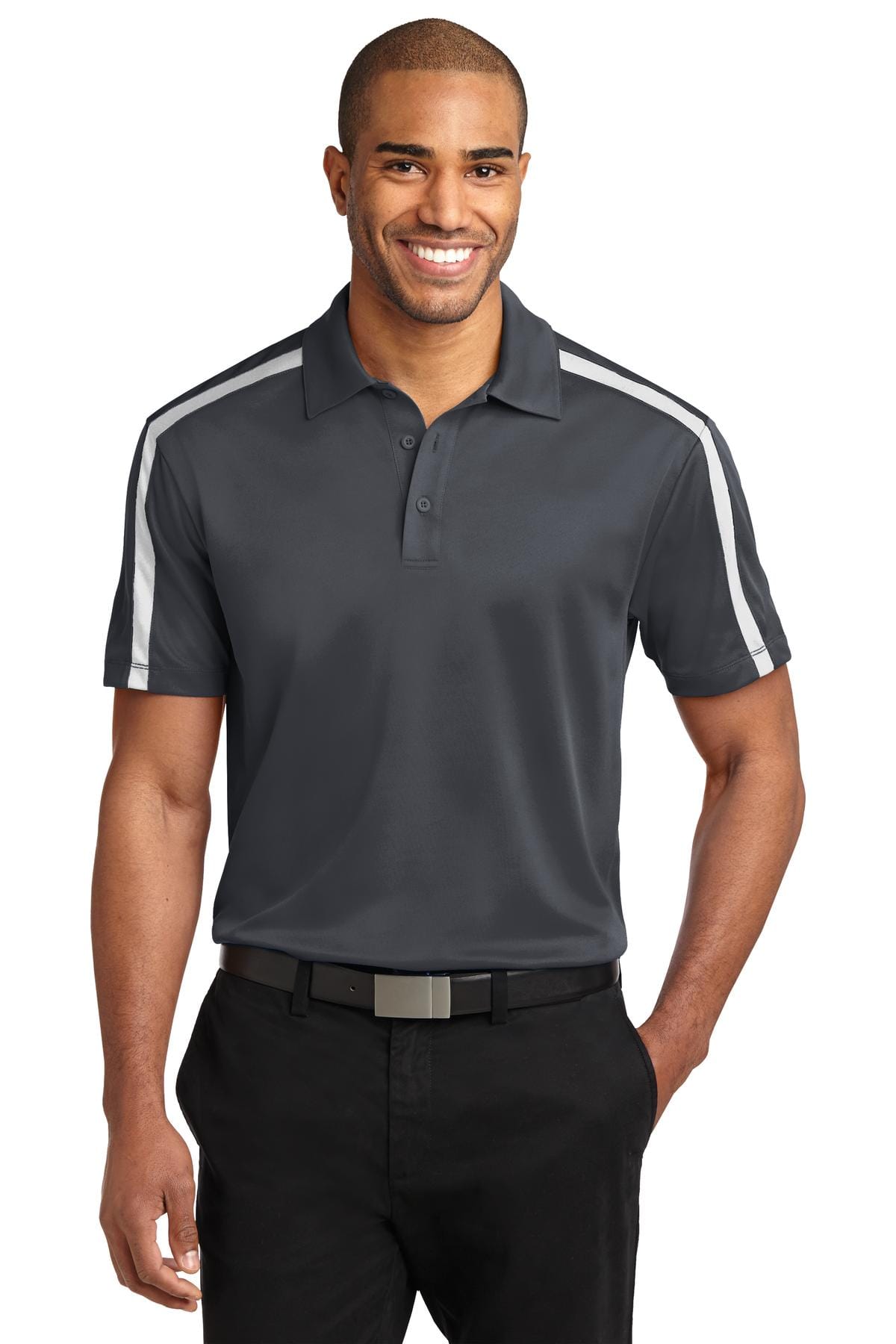 Port Authority Polos/Knits XS / Steel Grey/ White Port Authority Silk Touch Performance Colorblock Stripe Polo. K547