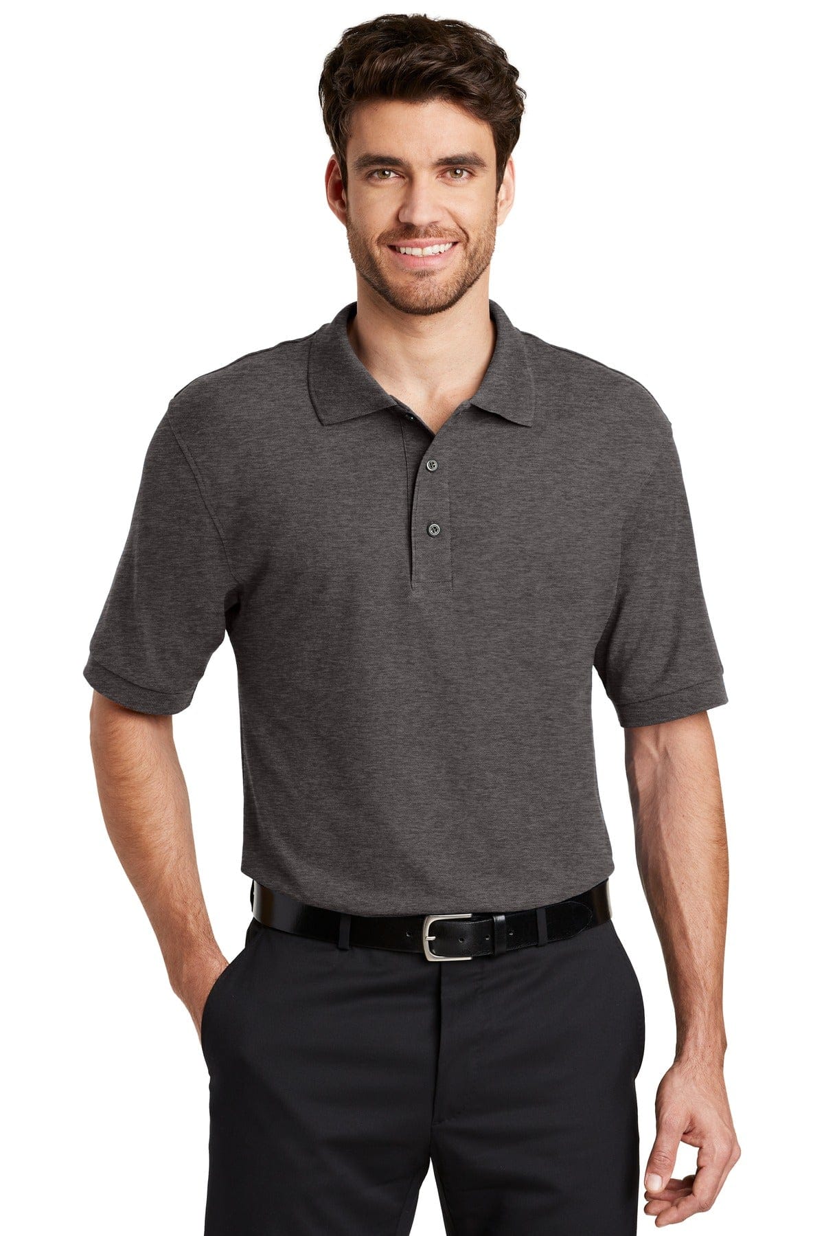 Port Authority Silk Touch Polo. K500 in Charcoal Heather Grey