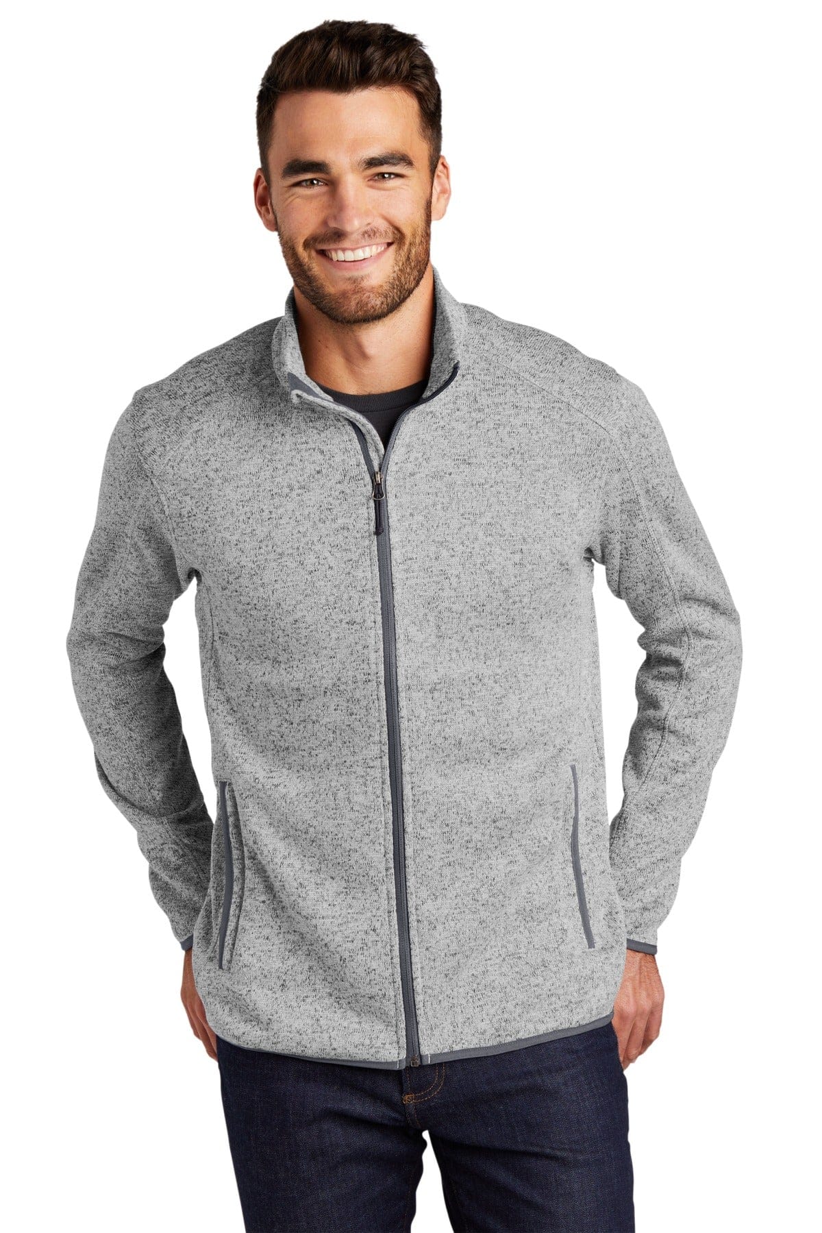 Port Authority Sweater Fleece Jacket. F232 in Grey Heather