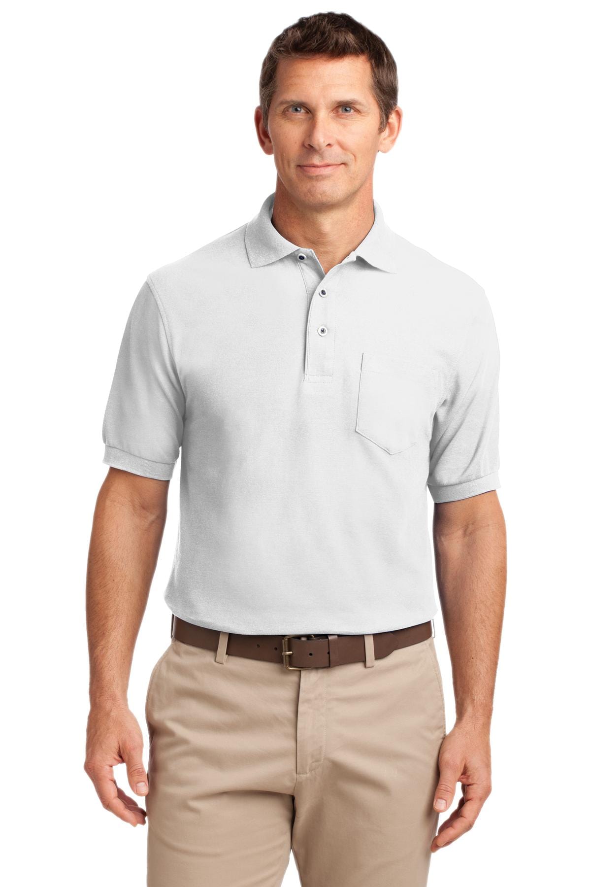 Port Authority Tall Silk Touch Polo with Pocket. TLK500P in White