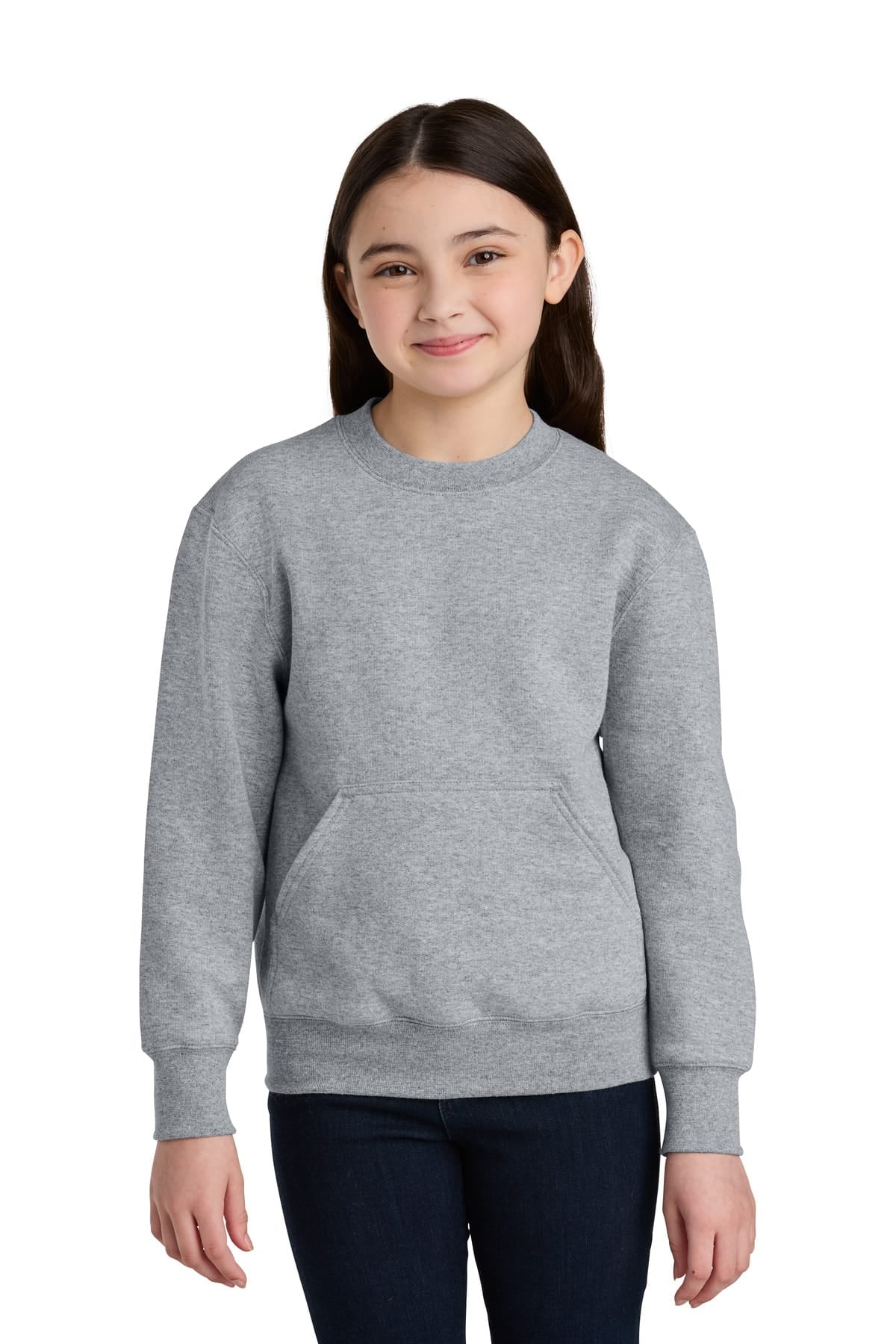 Port & Co ™ Youth Core Fleece Crewneck Pocket Sweatshirt PC78YPKT in Athletic Heather