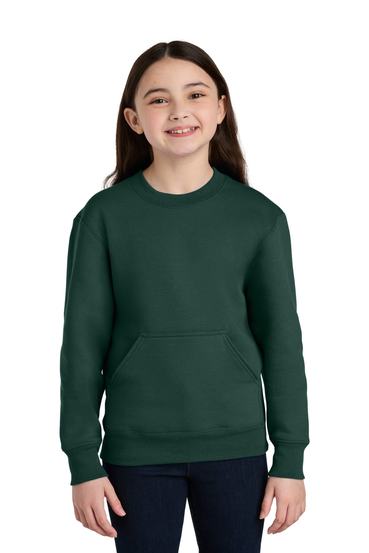 Port & Co ™ Youth Core Fleece Crewneck Pocket Sweatshirt PC78YPKT in Dark Green