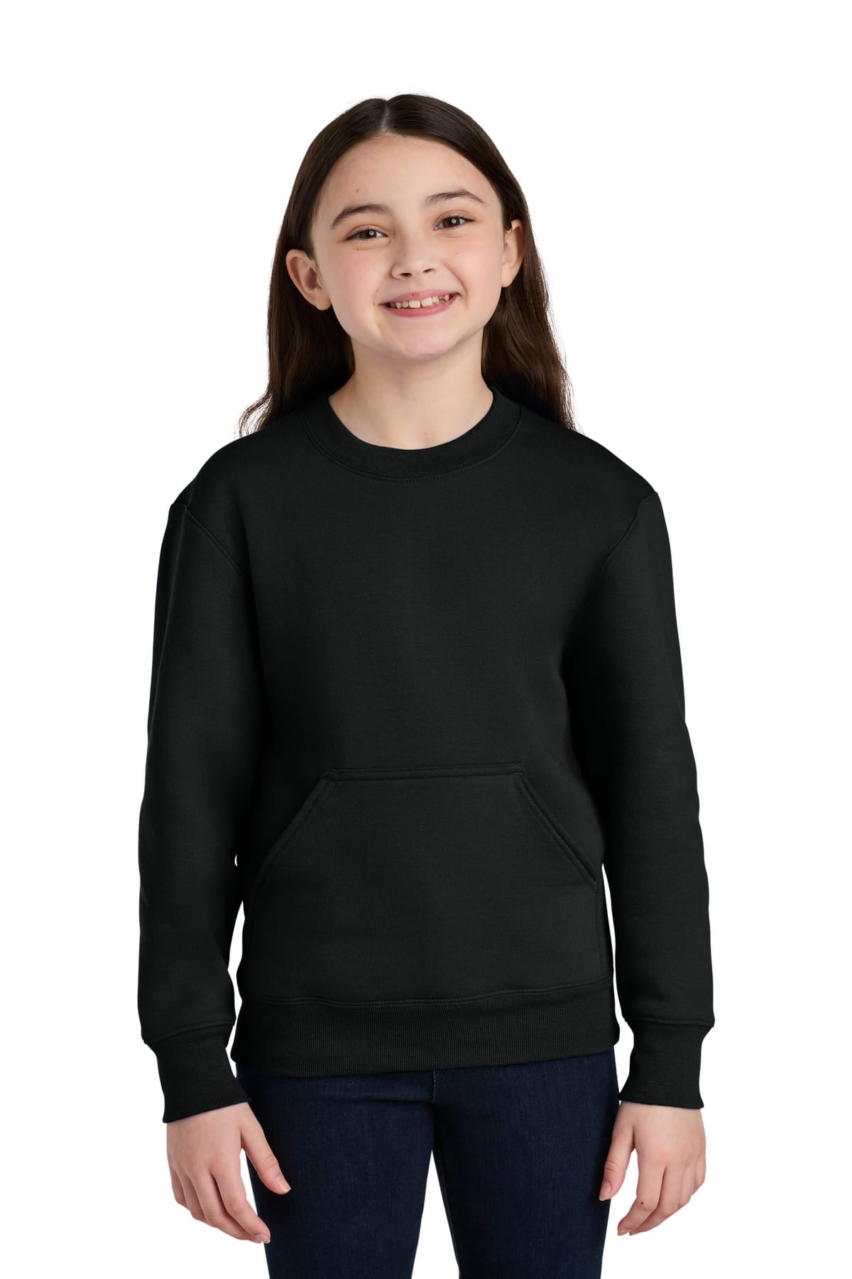 Port & Co ™ Youth Core Fleece Crewneck Pocket Sweatshirt PC78YPKT in Jet Black