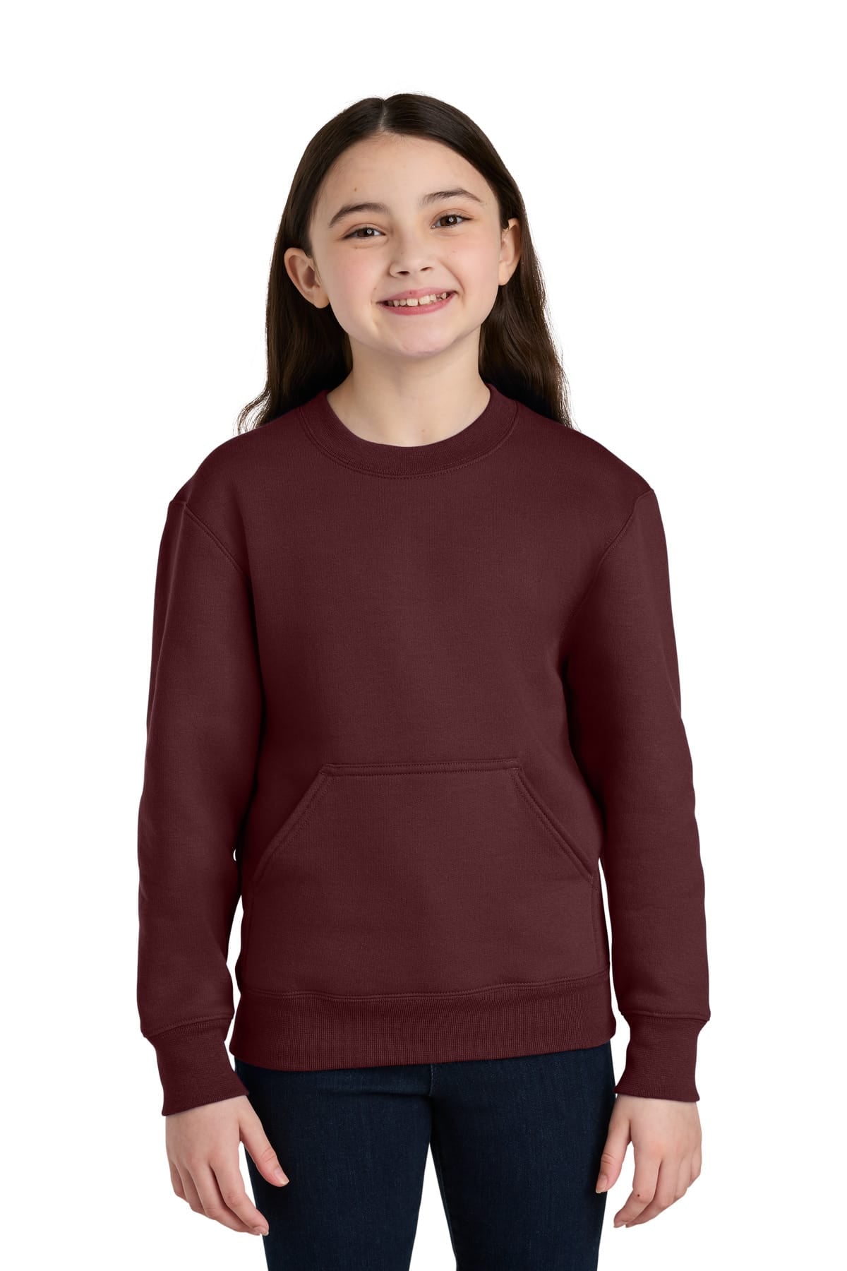 Port & Co ™ Youth Core Fleece Crewneck Pocket Sweatshirt PC78YPKT in Maroon