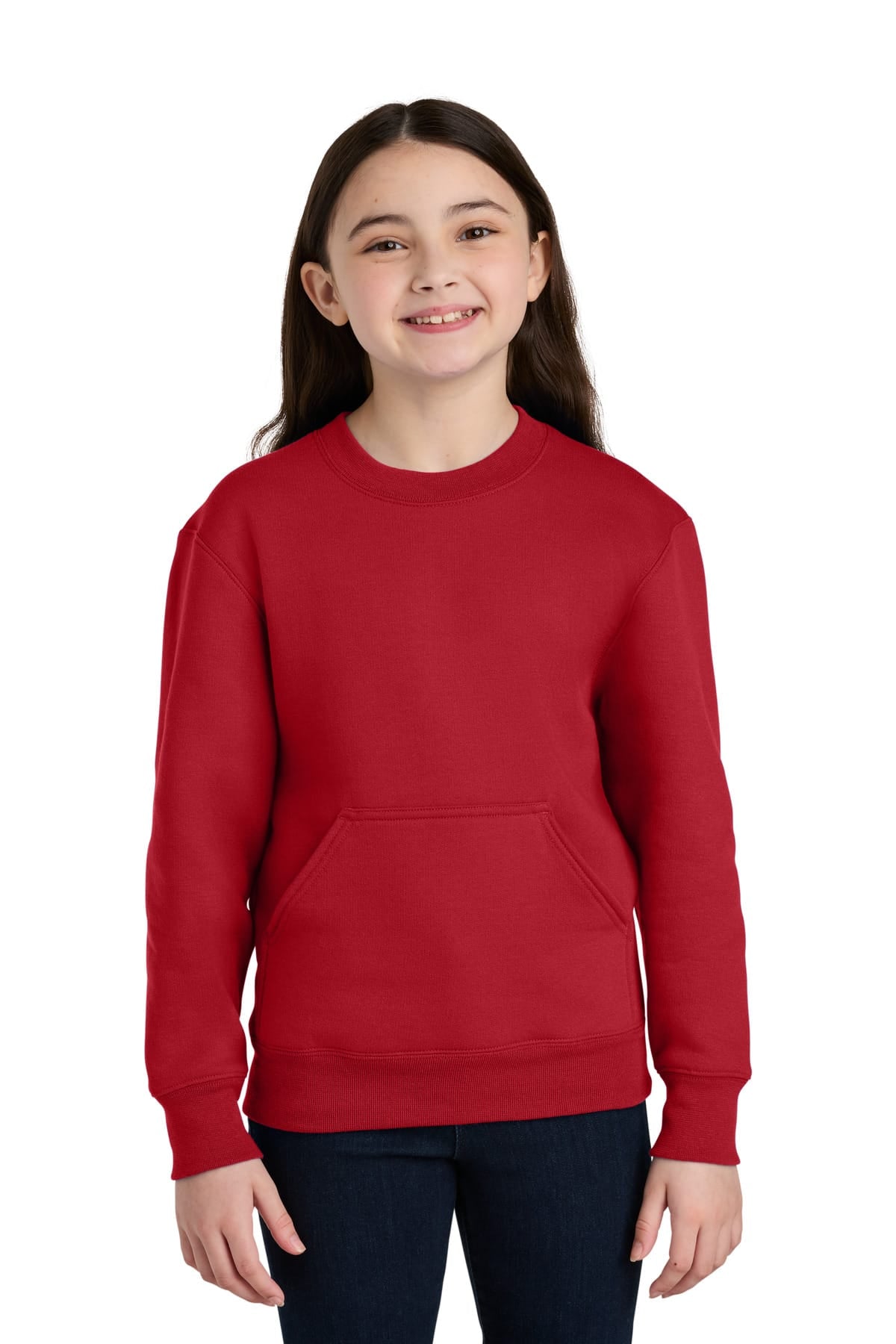 Port & Co ™ Youth Core Fleece Crewneck Pocket Sweatshirt PC78YPKT in Red