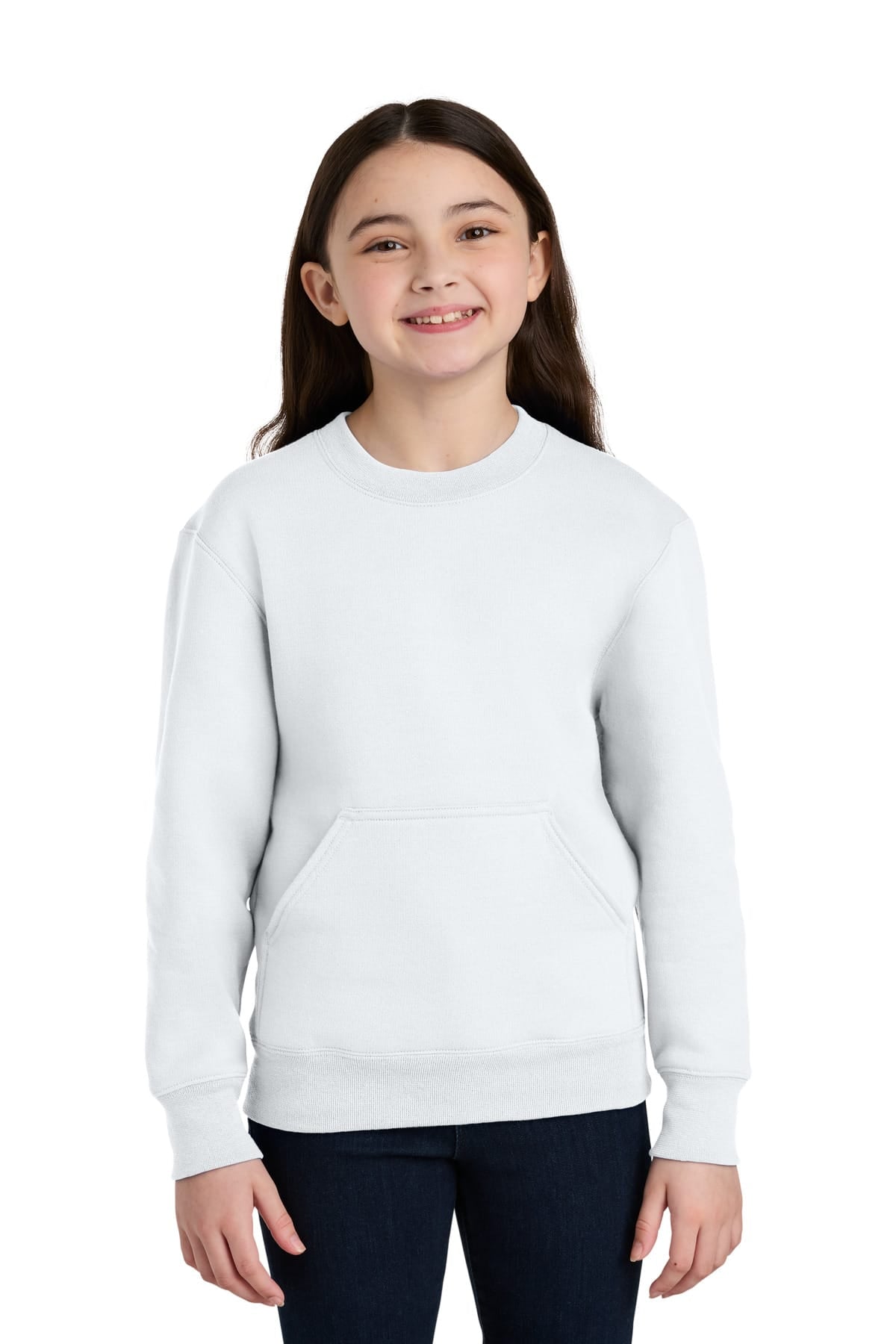 Port & Co ™ Youth Core Fleece Crewneck Pocket Sweatshirt PC78YPKT in White