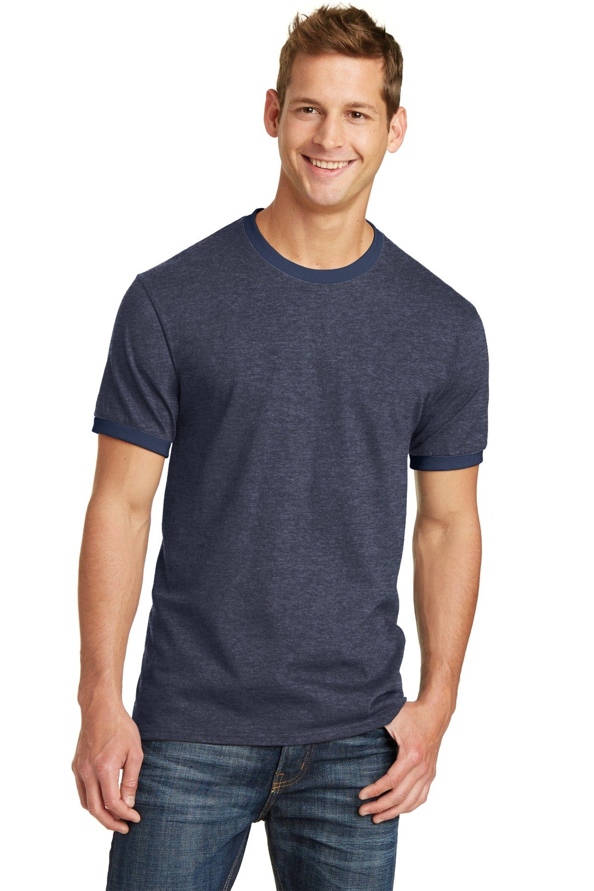 Port & Company T-Shirts S / Heather Navy/ Navy Port & Company Core Cotton Ringer Tee. PC54R