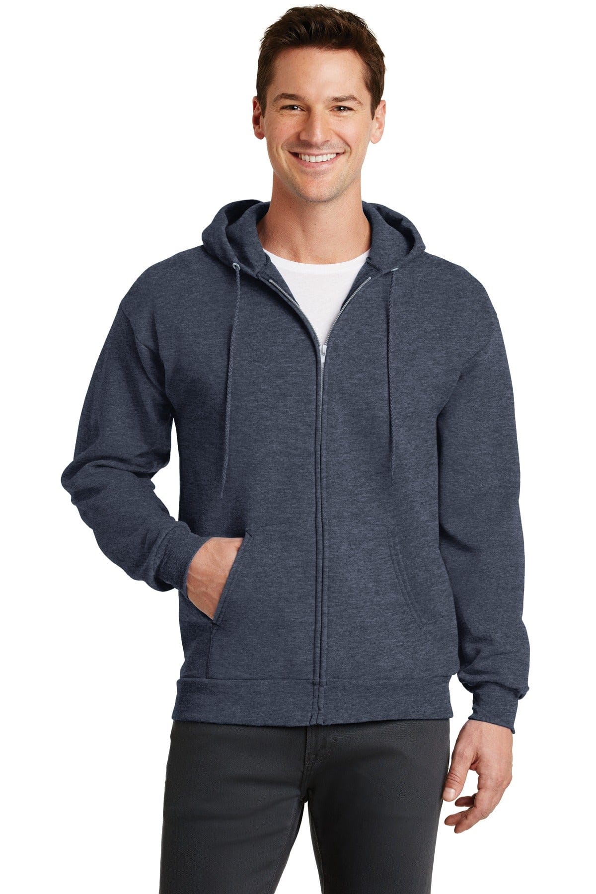 Port & Company - Core Fleece Full-Zip Hooded Sweatshirt. PC78ZH in Heather Navy
