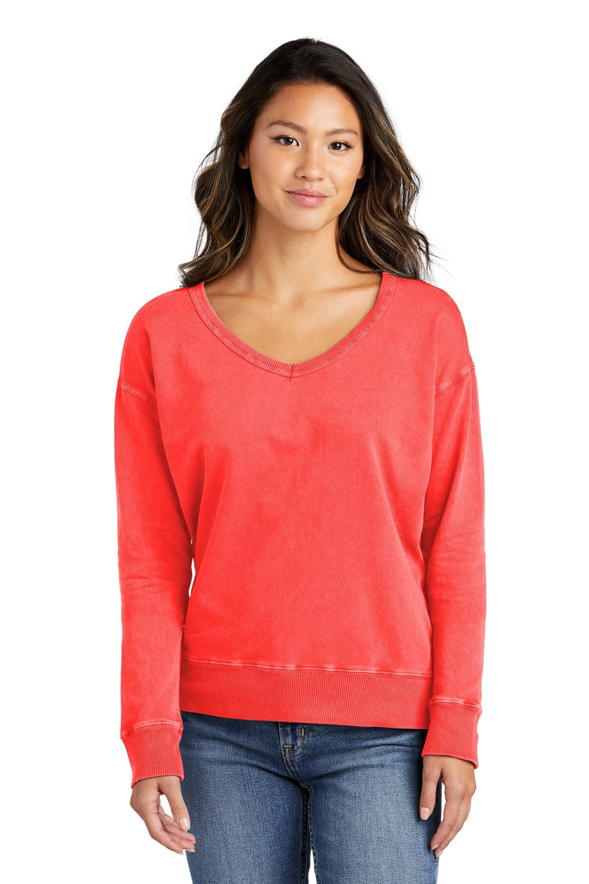 Port & Company LPC098V Ladies Beach Wash Garment-Dyed V-Neck Sweatshirt in 