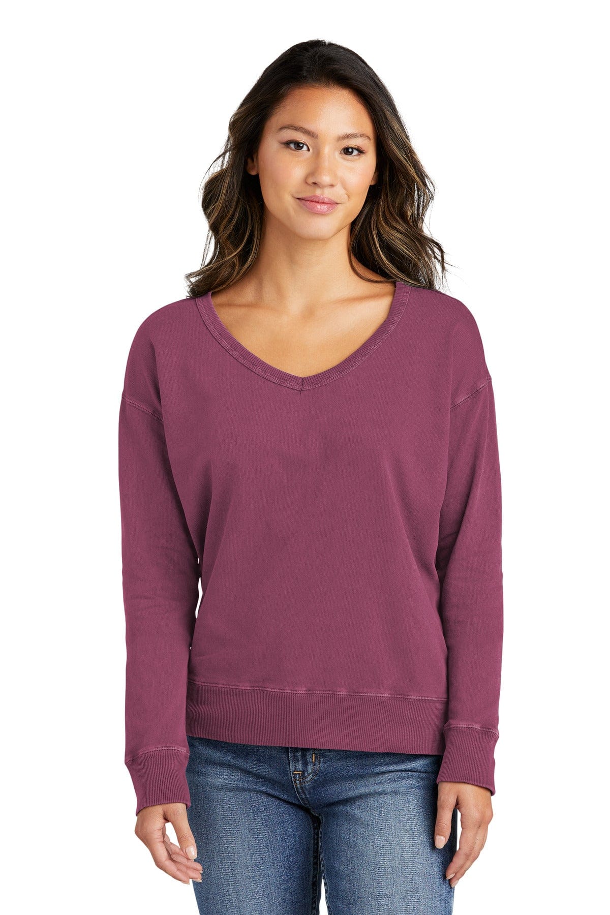Port & Company LPC098V Ladies Beach Wash Garment-Dyed V-Neck Sweatshirt in 