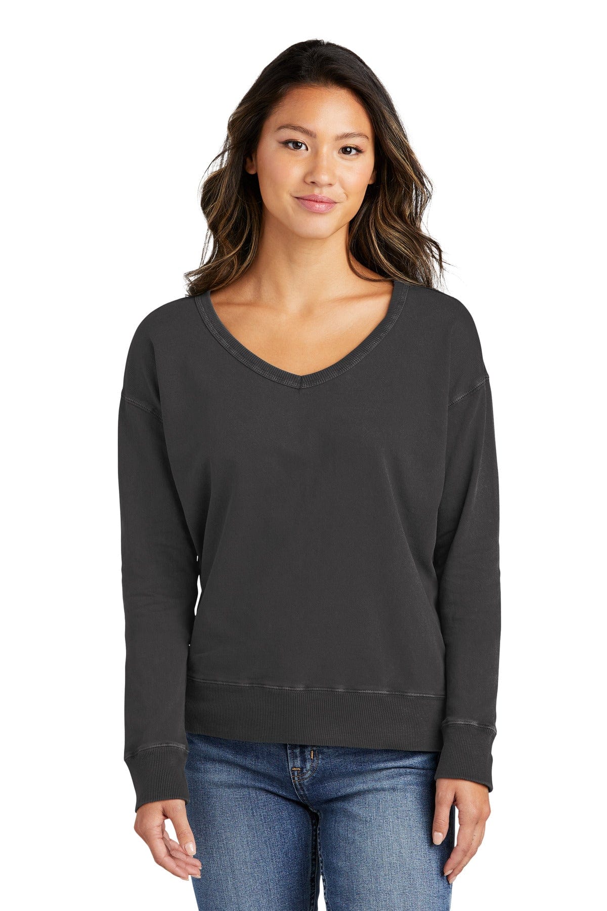 Port & Company LPC098V Ladies Beach Wash Garment-Dyed V-Neck Sweatshirt in 