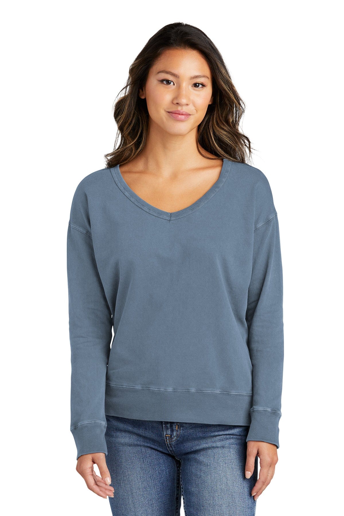 Port & Company LPC098V Ladies Beach Wash Garment-Dyed V-Neck Sweatshirt in 